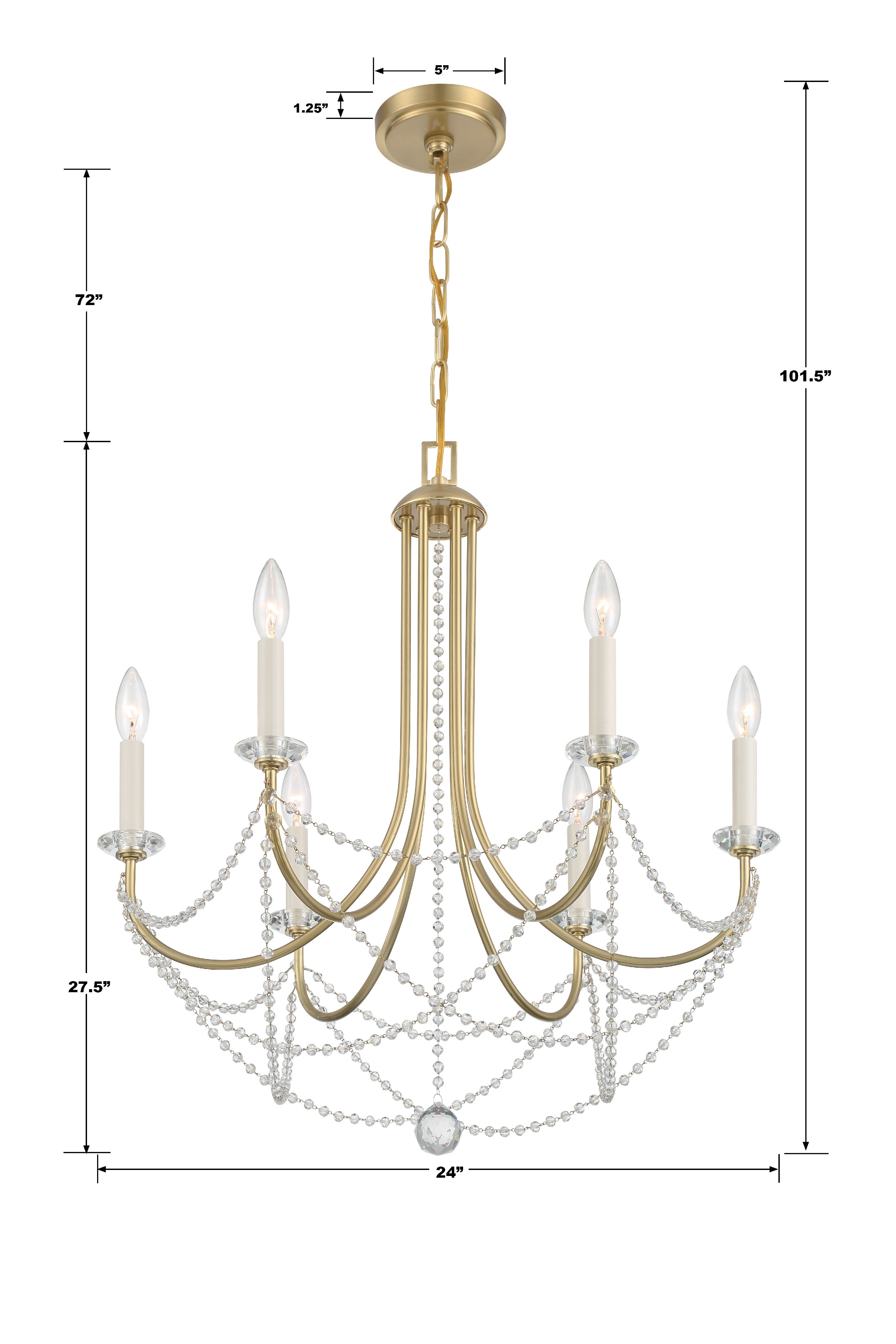 Crystorama Delilah DEL-90806-AG – 24 Inch – 6 Light – Chandelier – Aged Brass – Damp Rated