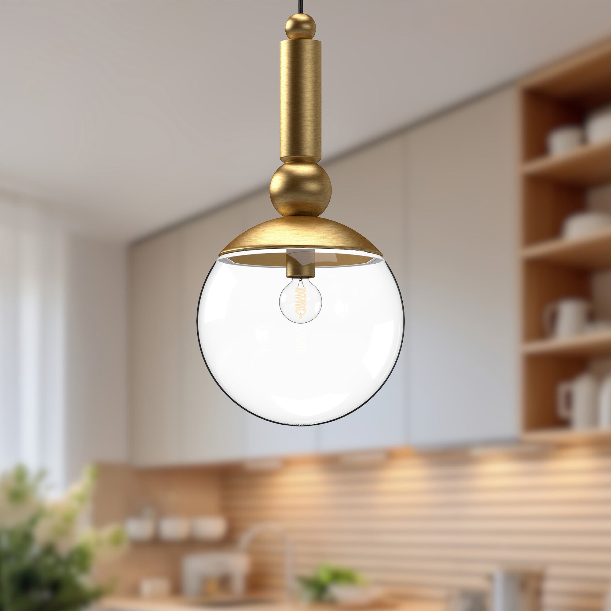 Delilah 10-in Brushed Gold/Clear Glass 1 Light Pendant