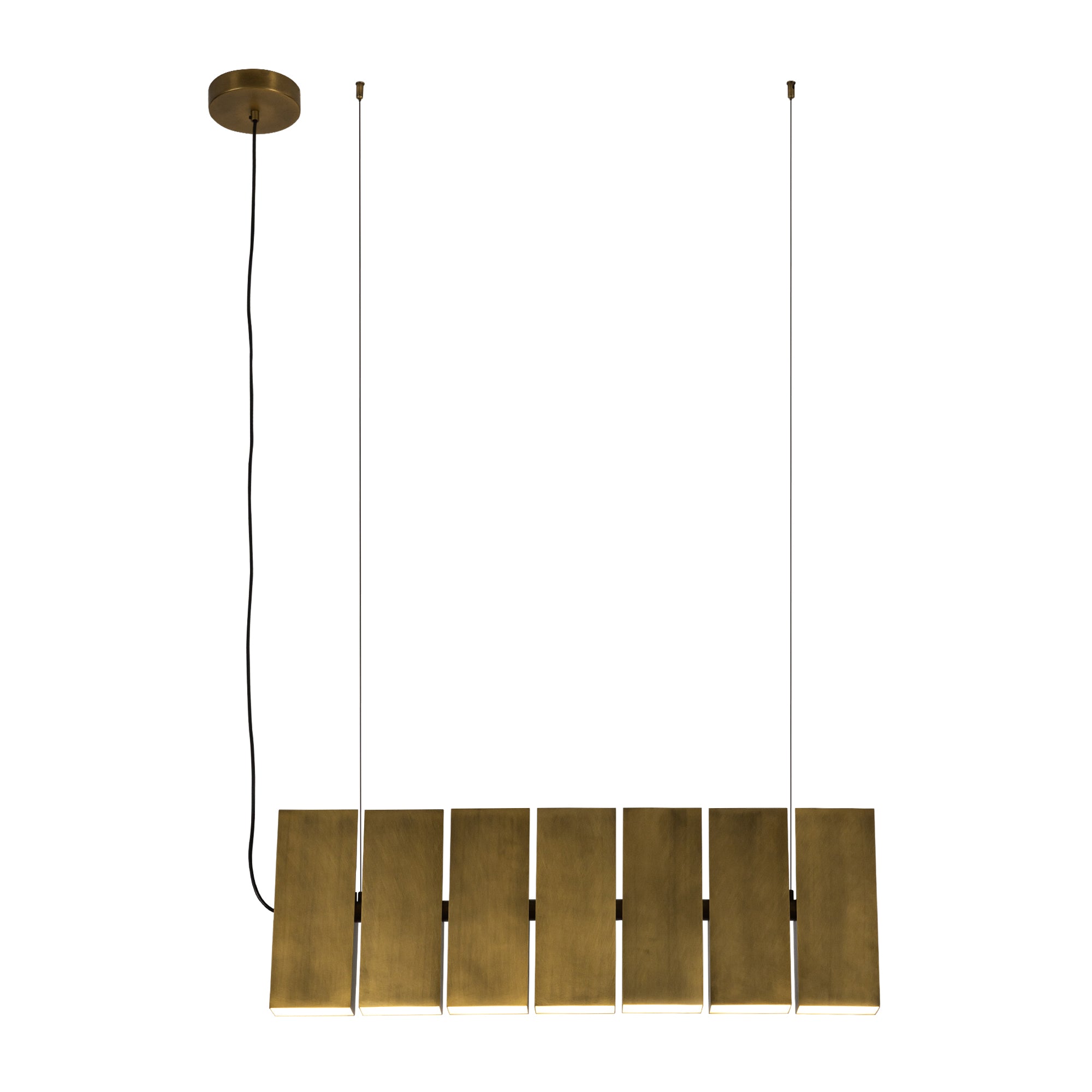 Domino 35-in Vintage Brass LED Linear Pendant