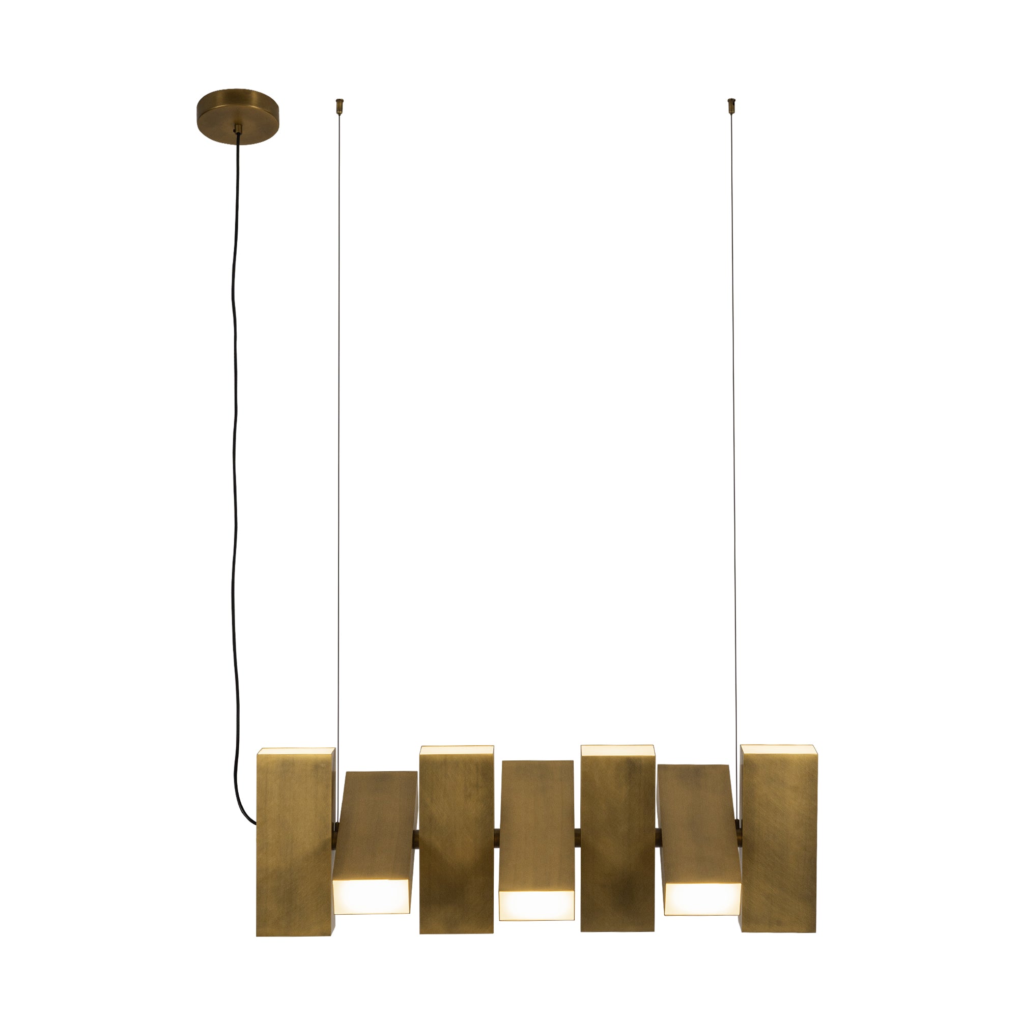 Domino 35-in Vintage Brass LED Linear Pendant