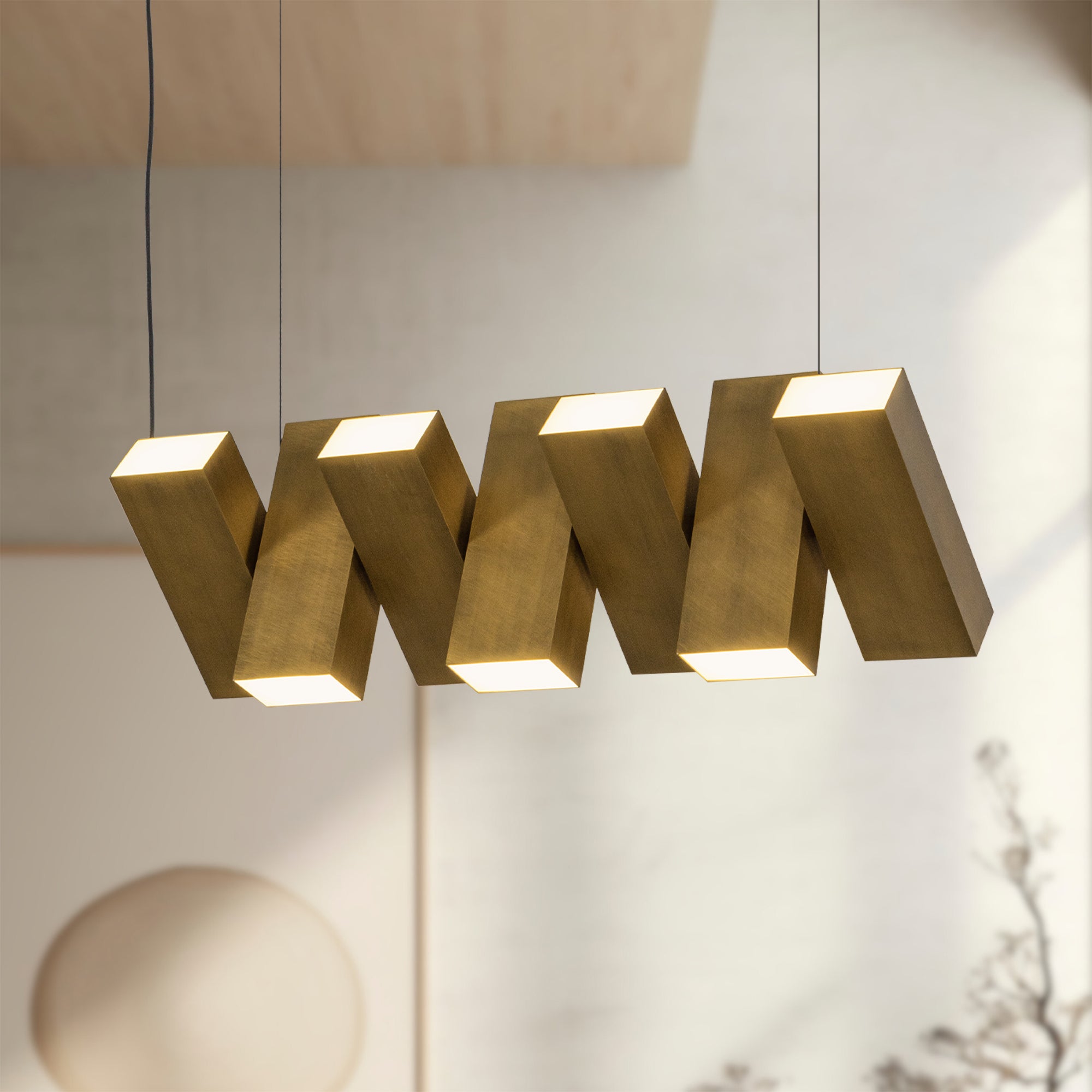 Domino 35-in Vintage Brass LED Linear Pendant