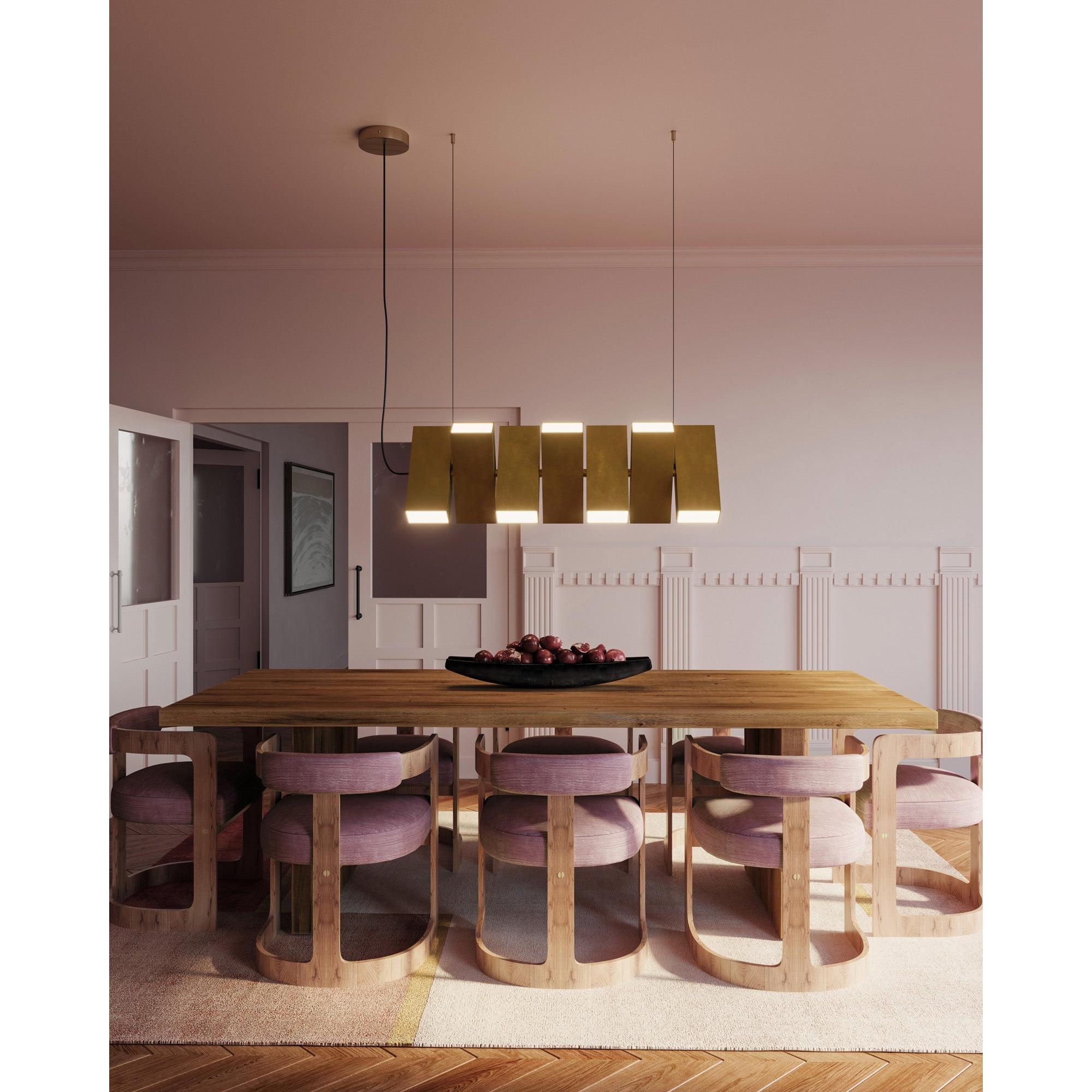Domino 35-in Vintage Brass LED Linear Pendant