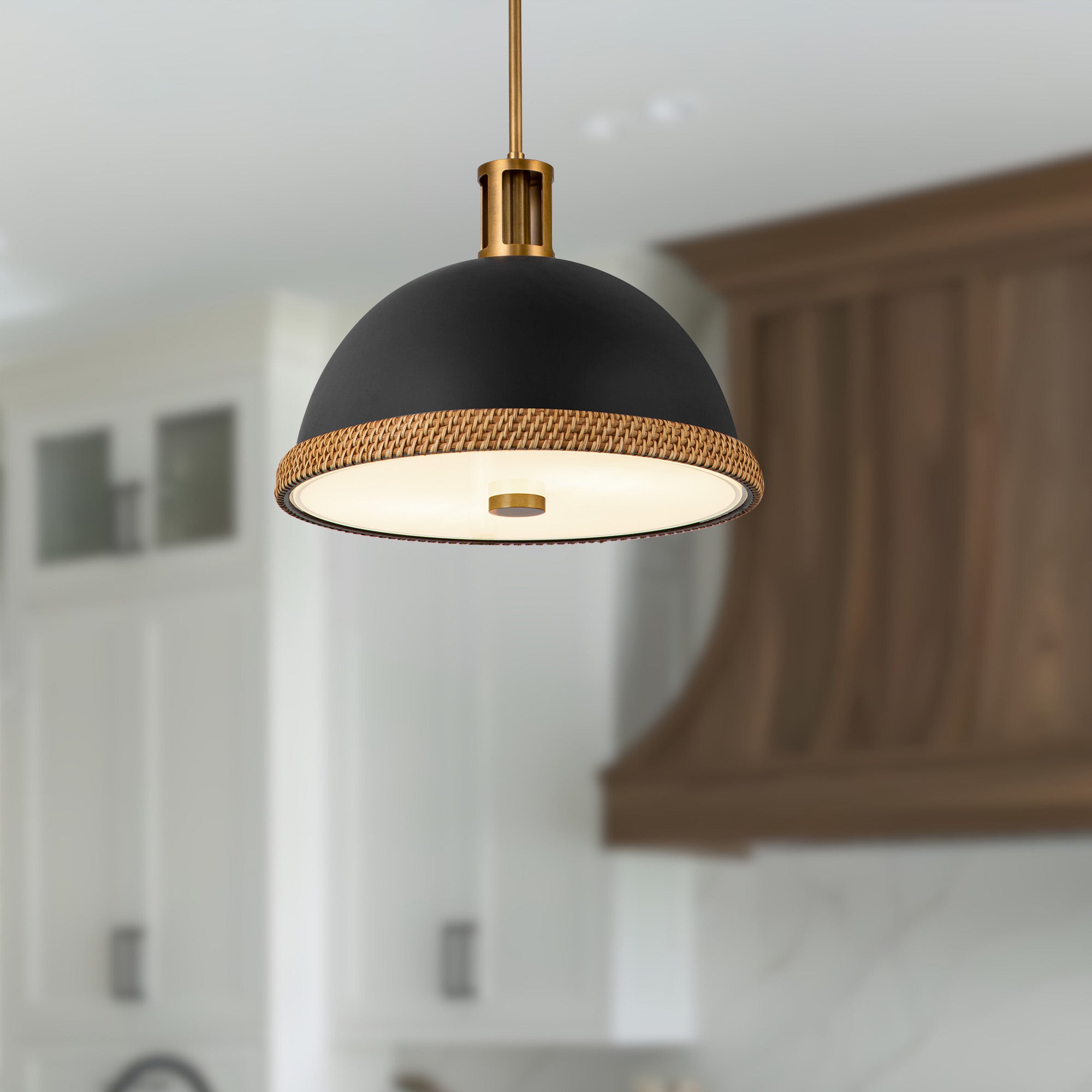 Doral 16-in Matte Black/Vintage Brass 2 Lights Pendant
