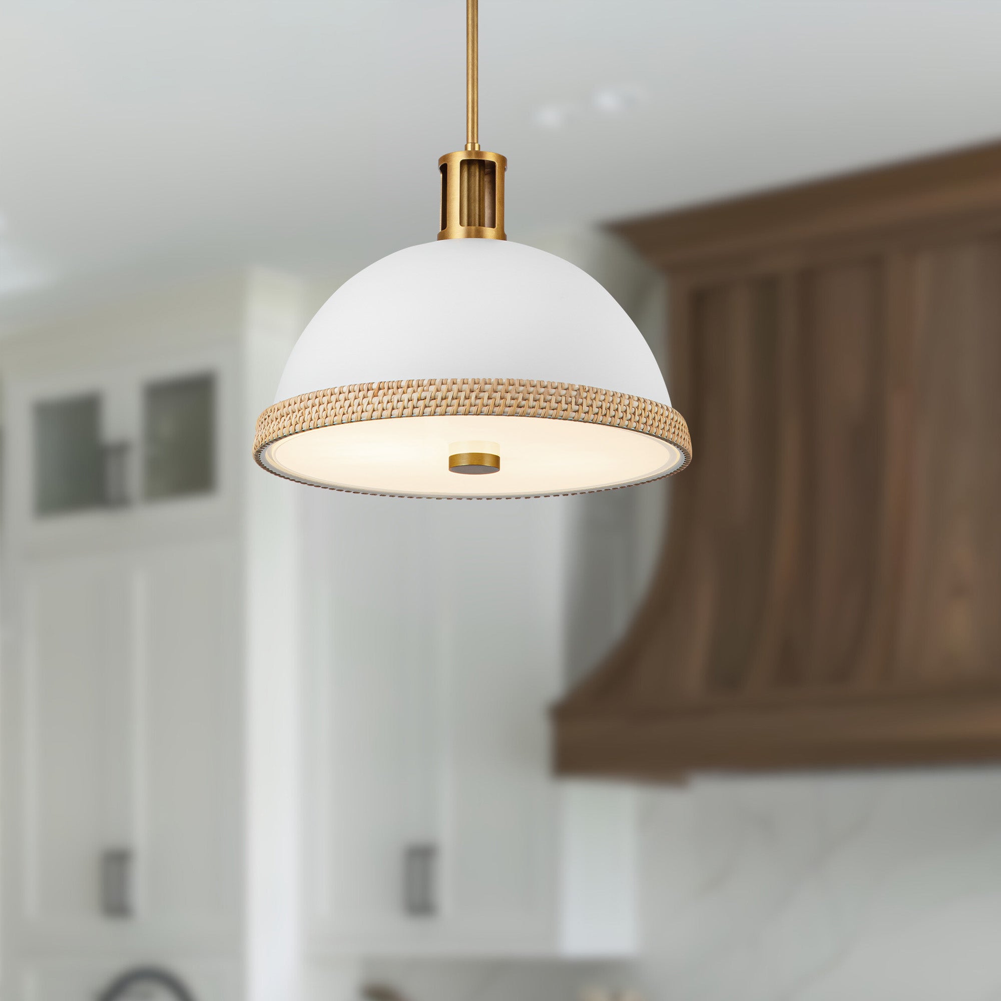 Doral 16-in Matte White/Vintage Brass 2 Lights Pendant