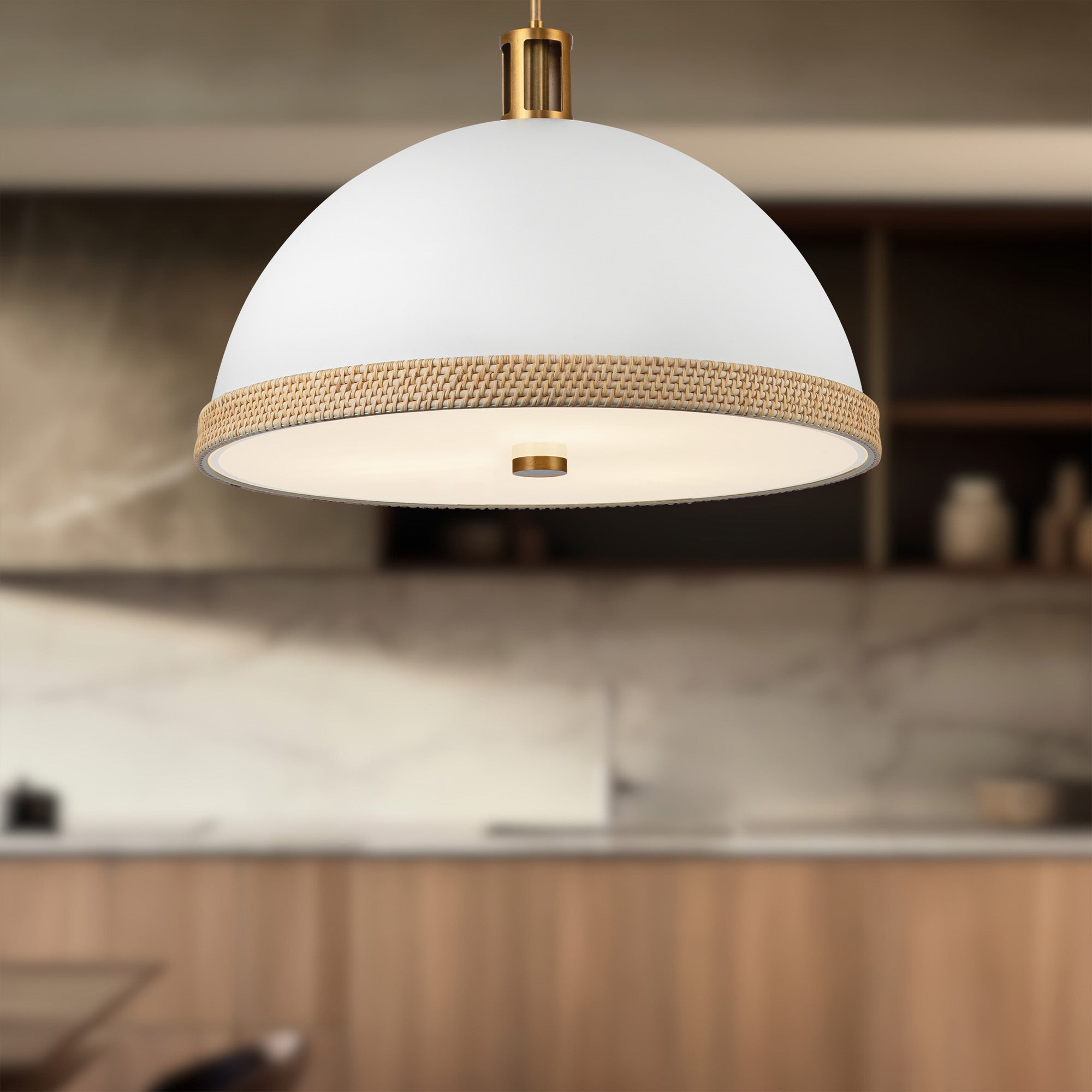 Doral 24-in Matte White/Vintage Brass 3 Lights Pendant