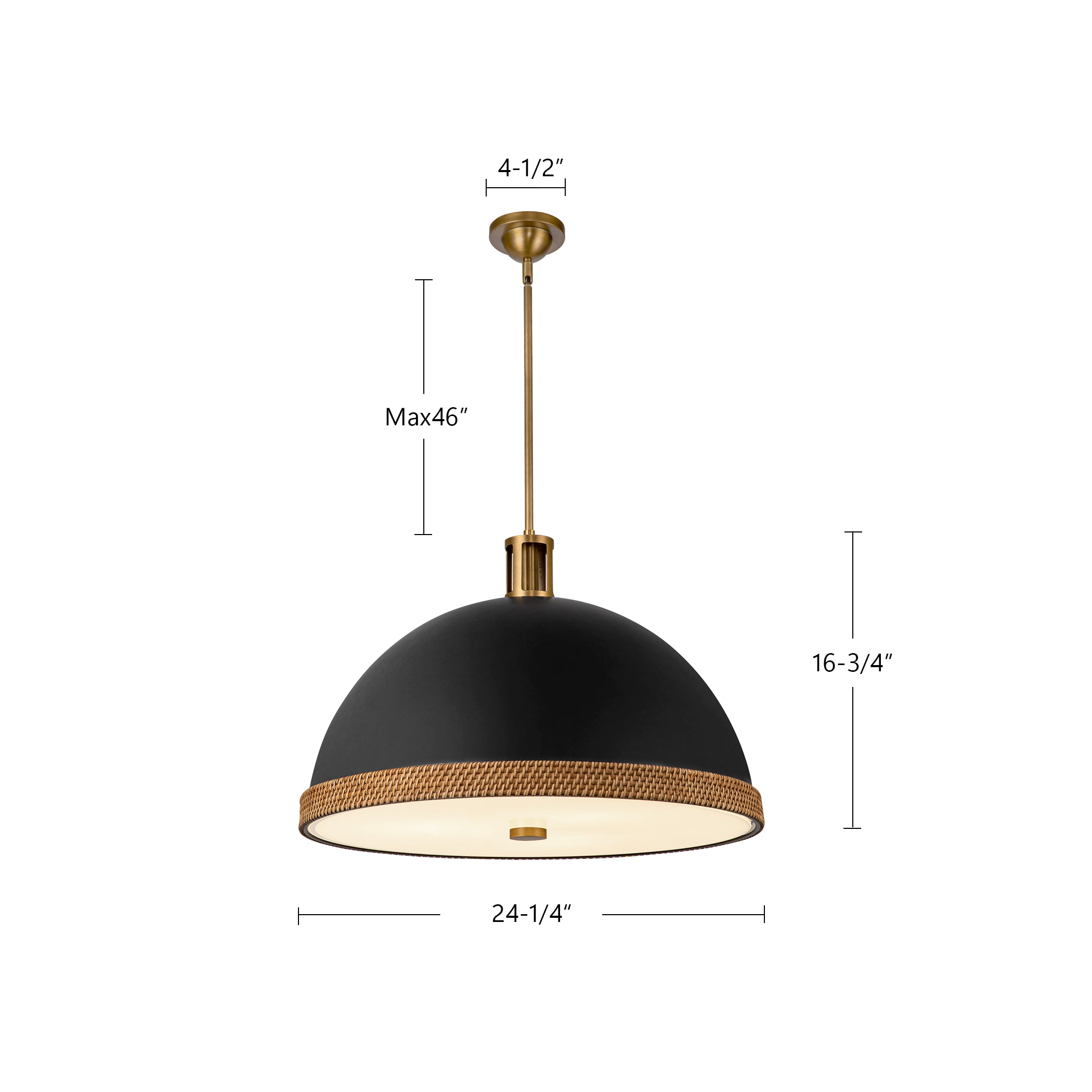 Doral 24-in Matte Black/Vintage Brass 3 Lights Pendant