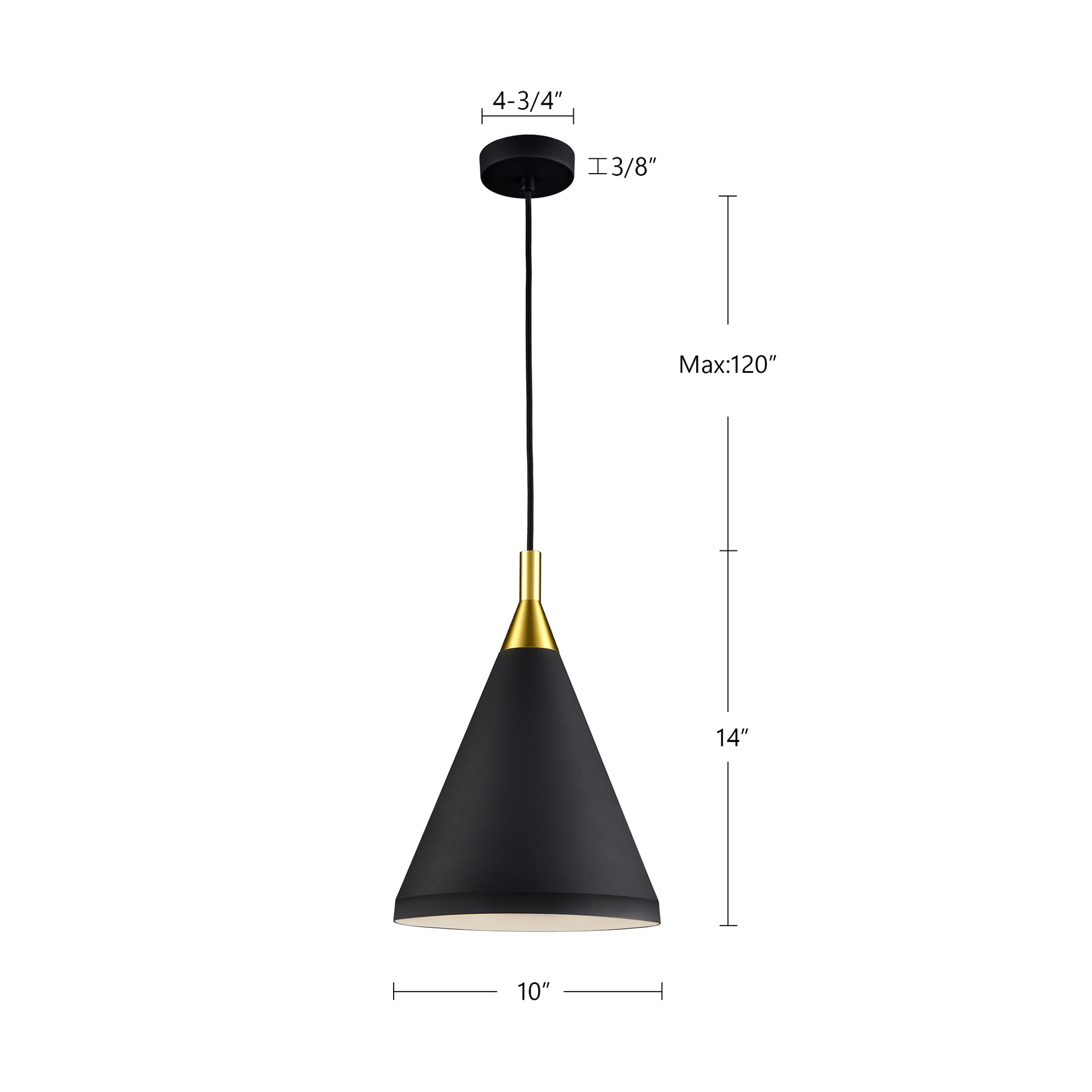 Dorothy 10-in Black With Gold Detail 1 Light Pendant