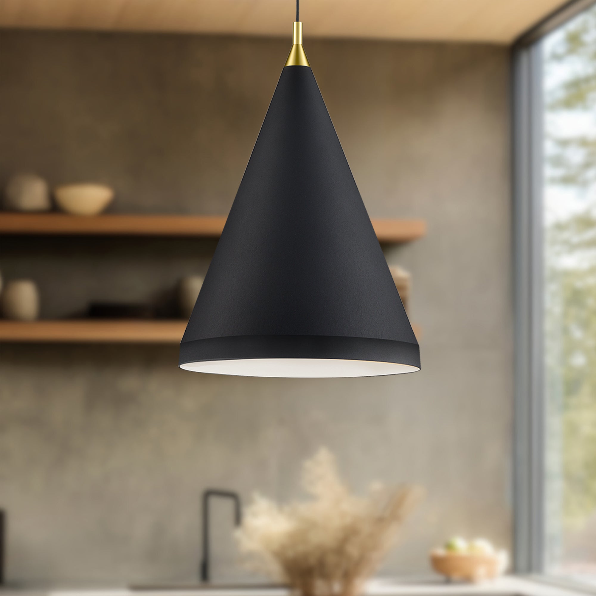 Dorothy 16-in Black With Gold Detail 1 Light Pendant