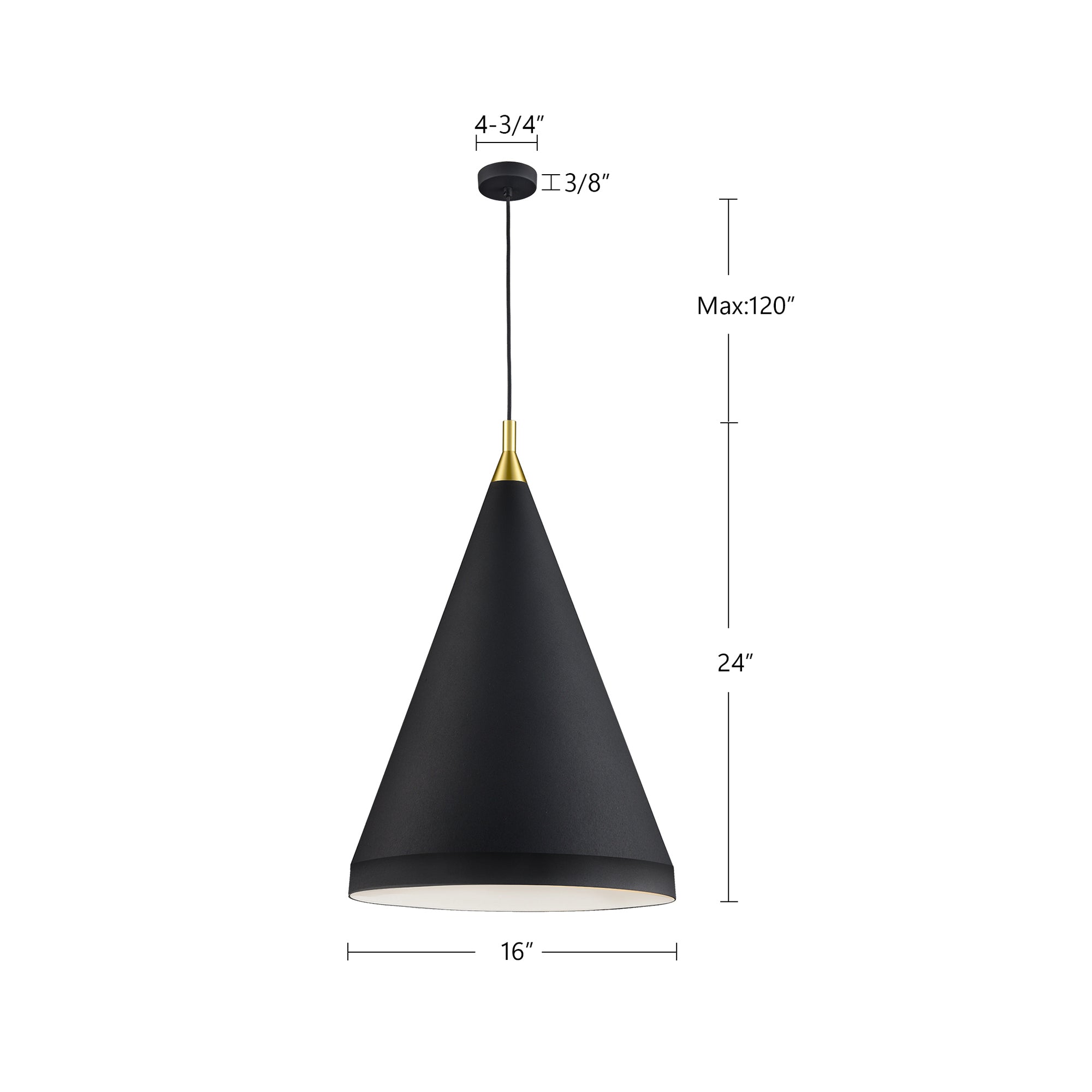 Dorothy 16-in Black With Gold Detail 1 Light Pendant