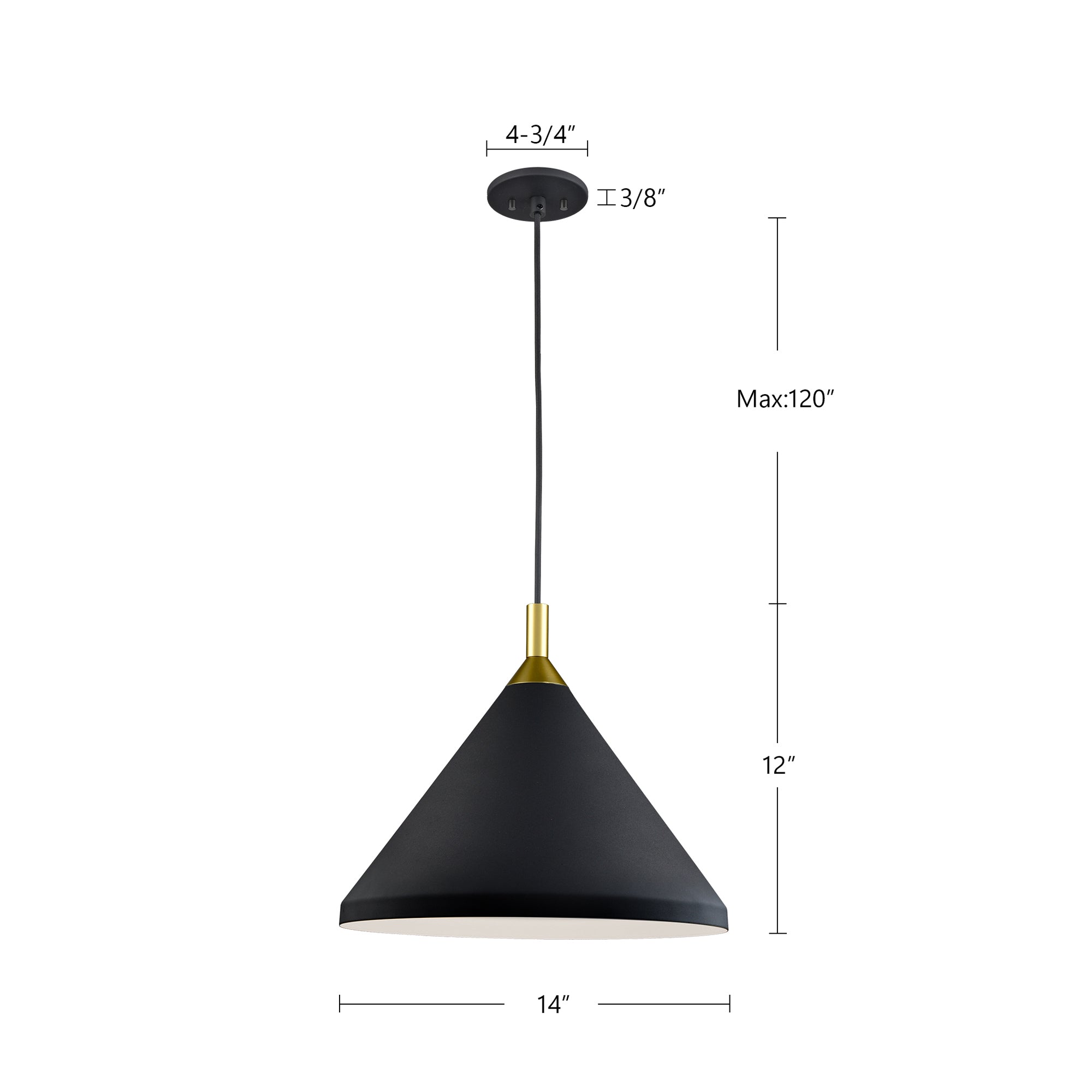 Dorothy 14-in Black With Gold Detail 1 Light Pendant