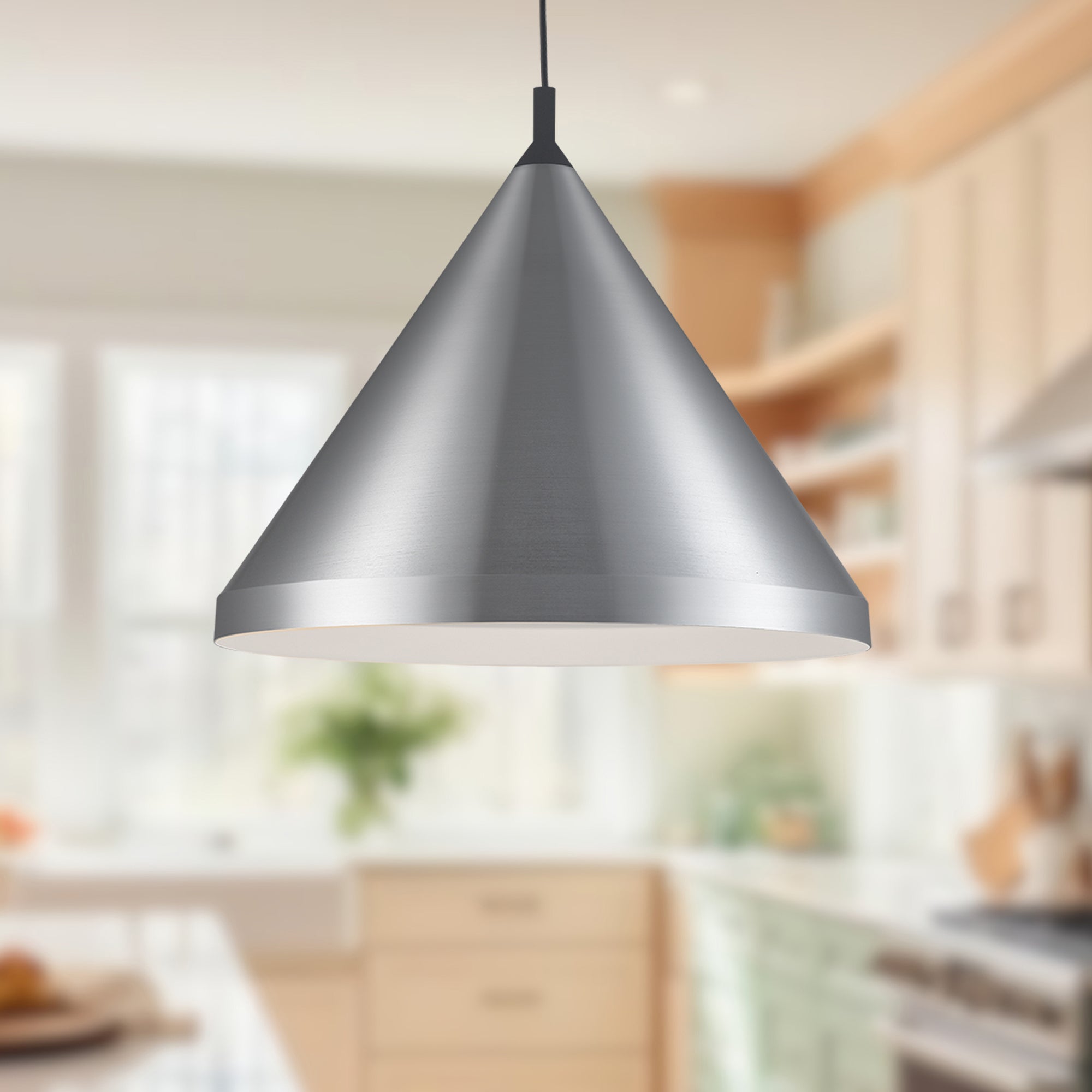 Dorothy 24-in Brushed Nickel With Black Detail 1 Light Pendant