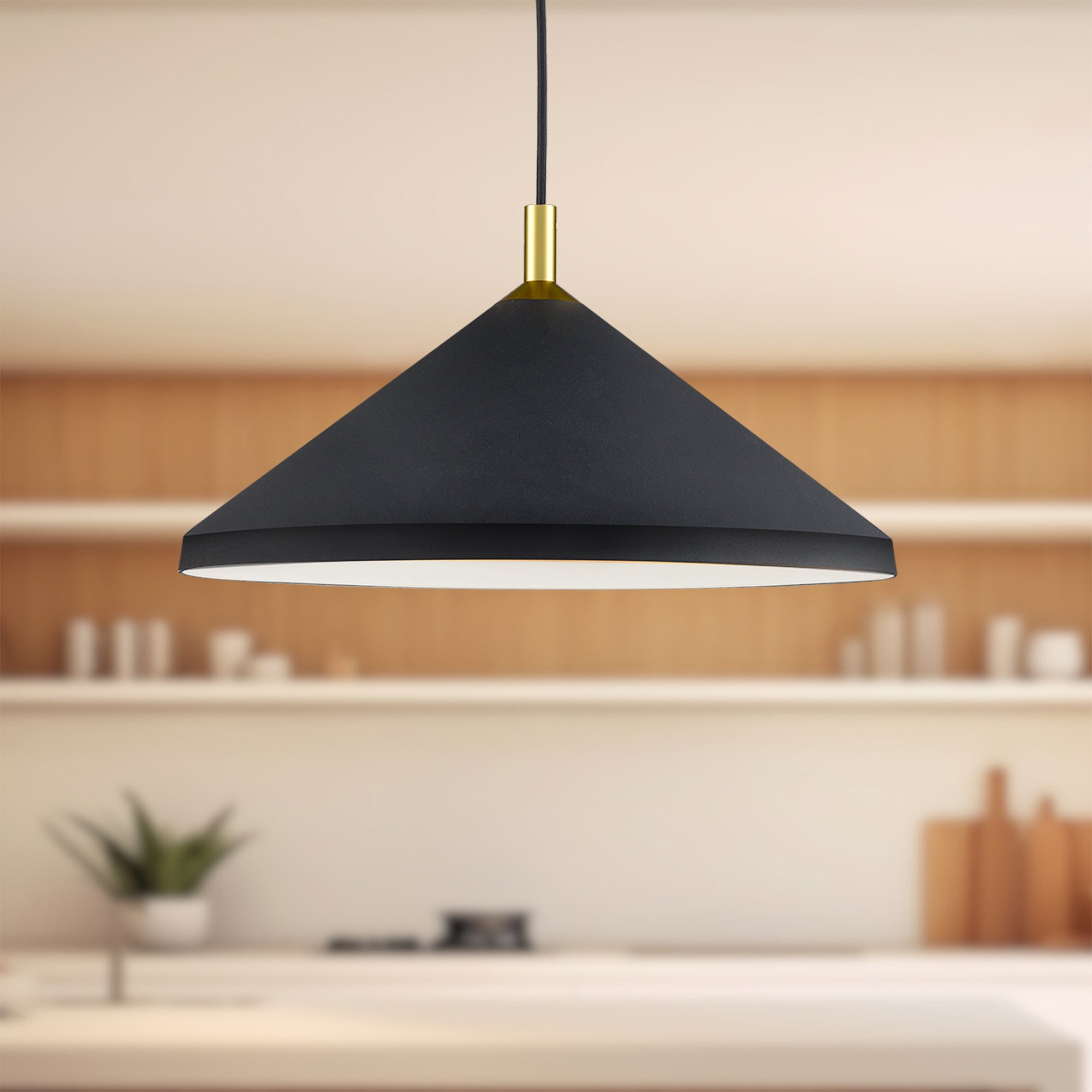 Dorothy 18-in Black With Gold Detail 1 Light Pendant