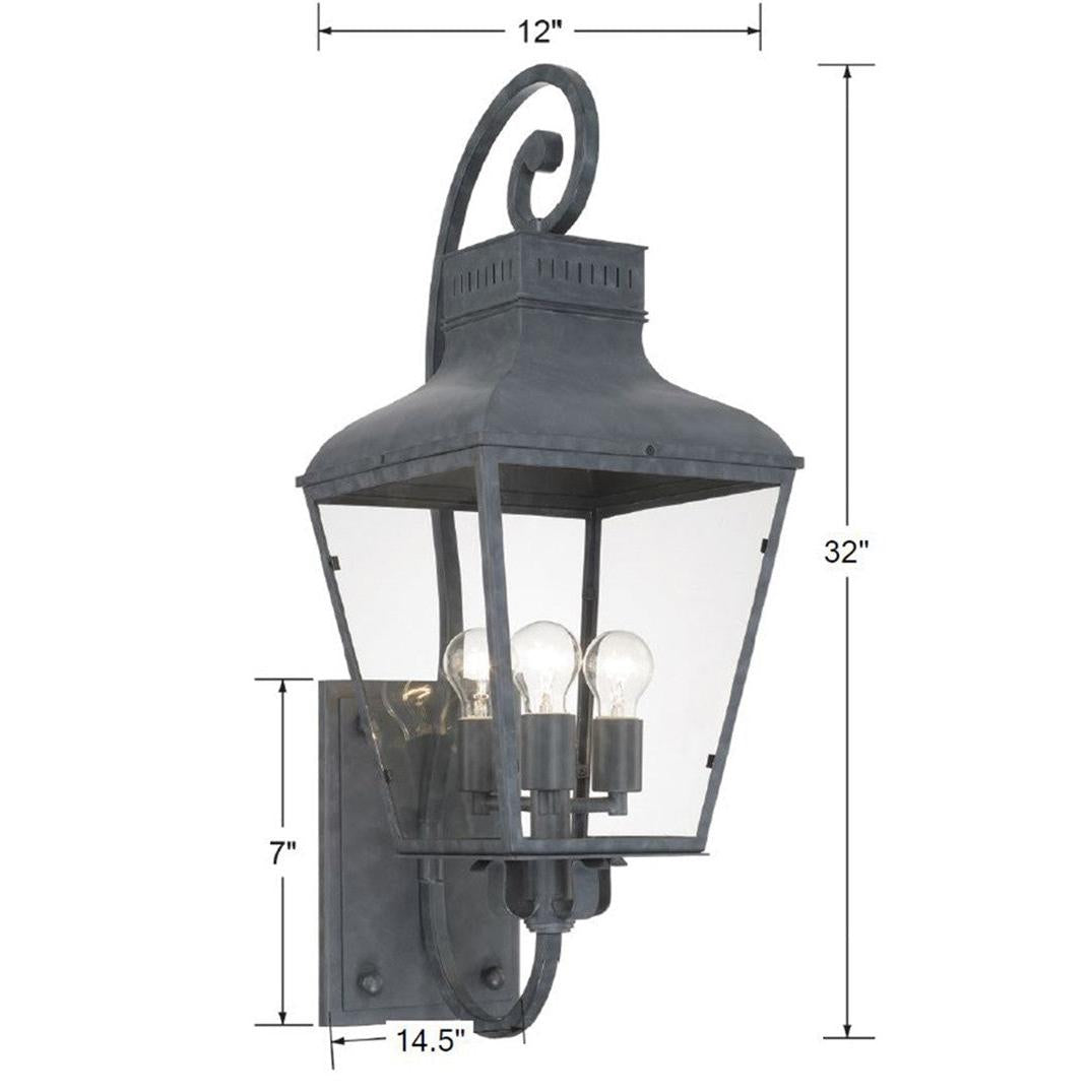 Crystorama Dumont DUM-9803-GE – 12 Inch – 3 Light – Outdoor – Graphite – Wet Rated