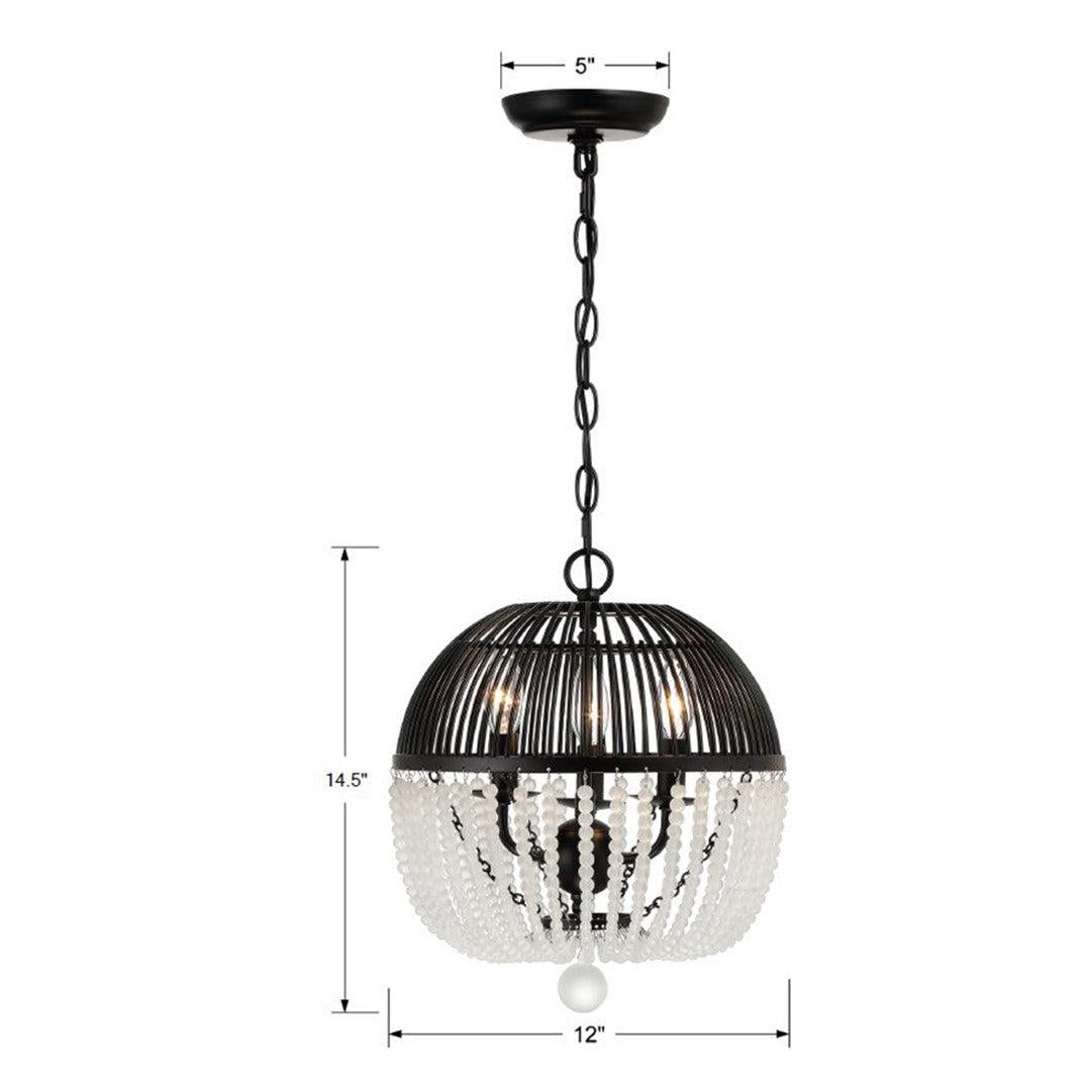 Crystorama Duval DUV-623-MK – 12 Inch – 3 Light – Pendant Light – Matte Black – Damp Rated