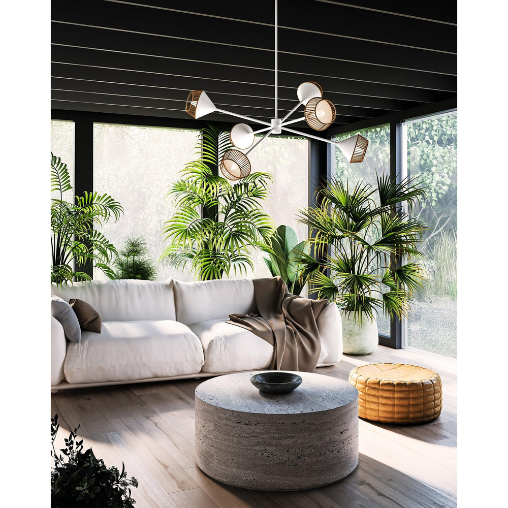 ALORA MOOD Lighting CH633638WHBR Chandelier, 6 Lights, Japanese-inspired Mid-century Design, White/Brown Cotton Rope