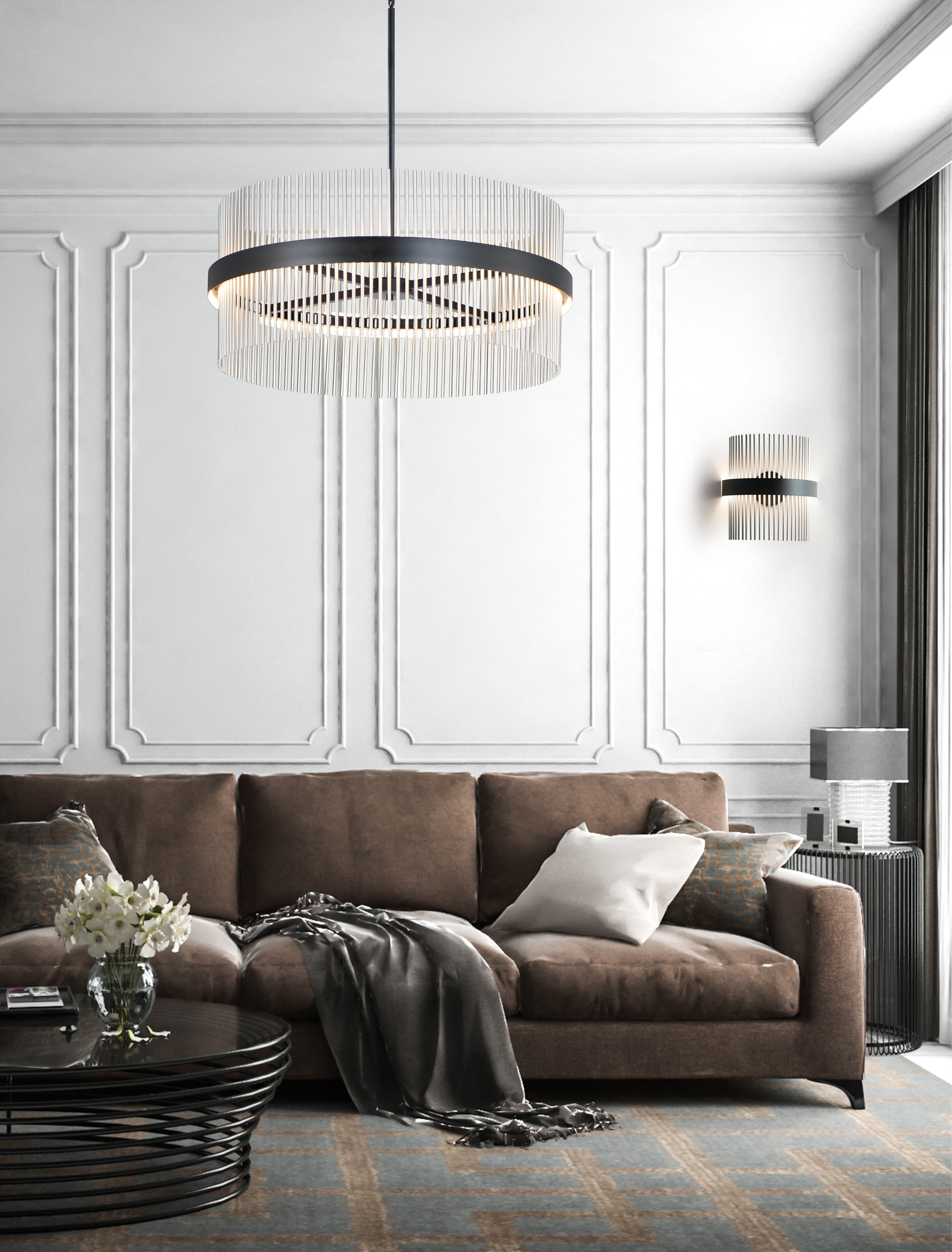 33.75 Inch Pendant – Black / Satin Nickel