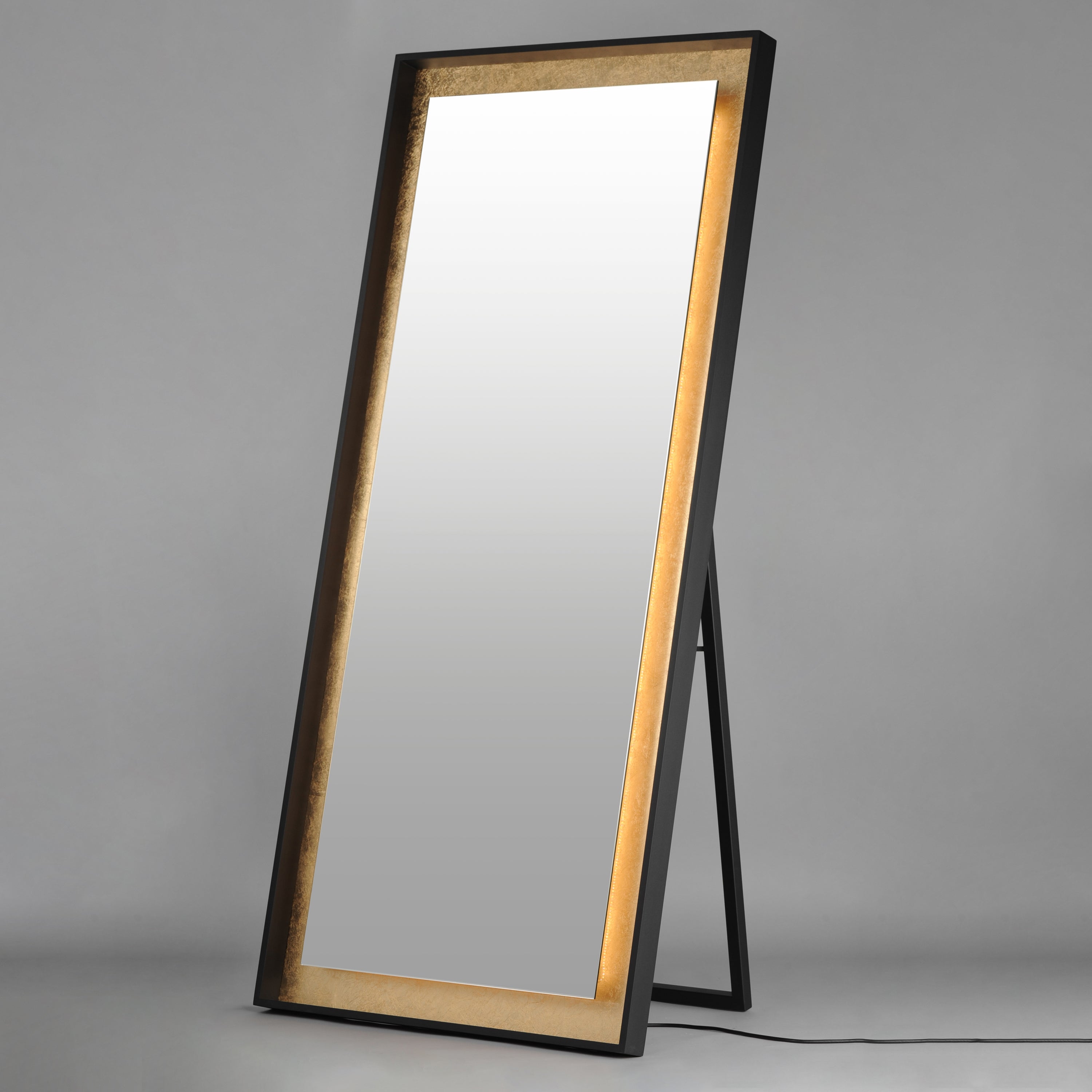 Floating 30 Inch LED Mirror – Gold Leaf / Black – E42046-GLBK