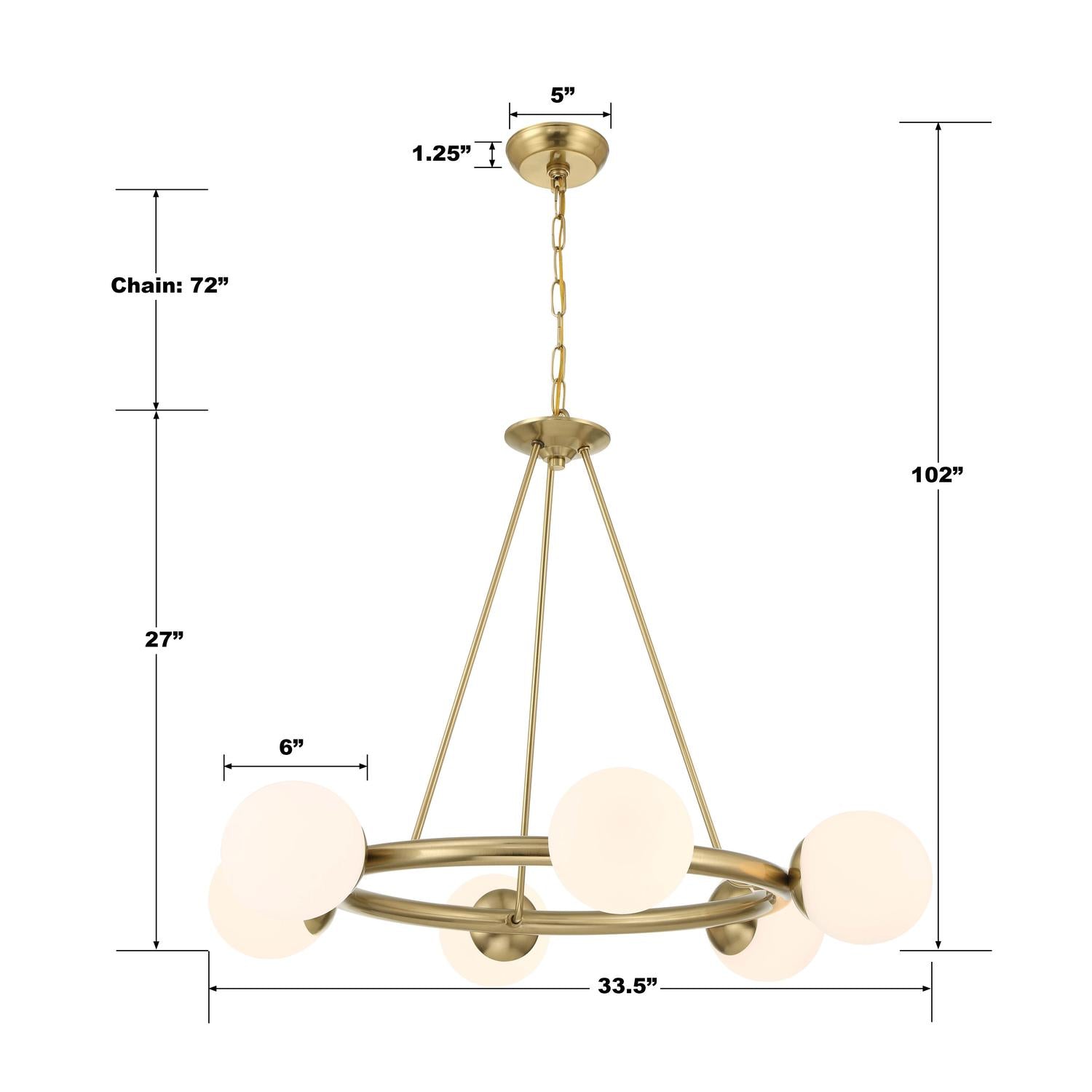 Crystorama Maverick ED0161006VG – 33.5 Inch – 6 Light – Chandelier – Vibrant Gold – Damp Rated
