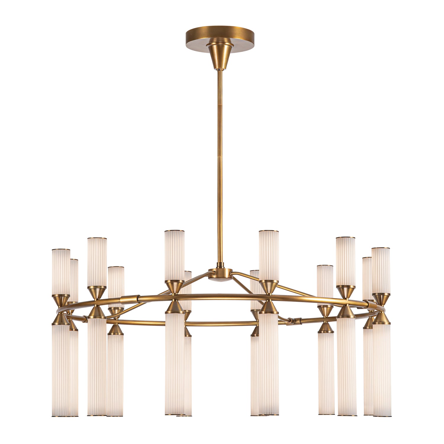 Edwin 38-in Vintage Brass/Frosted Ribbed Glass LED Chandeliers