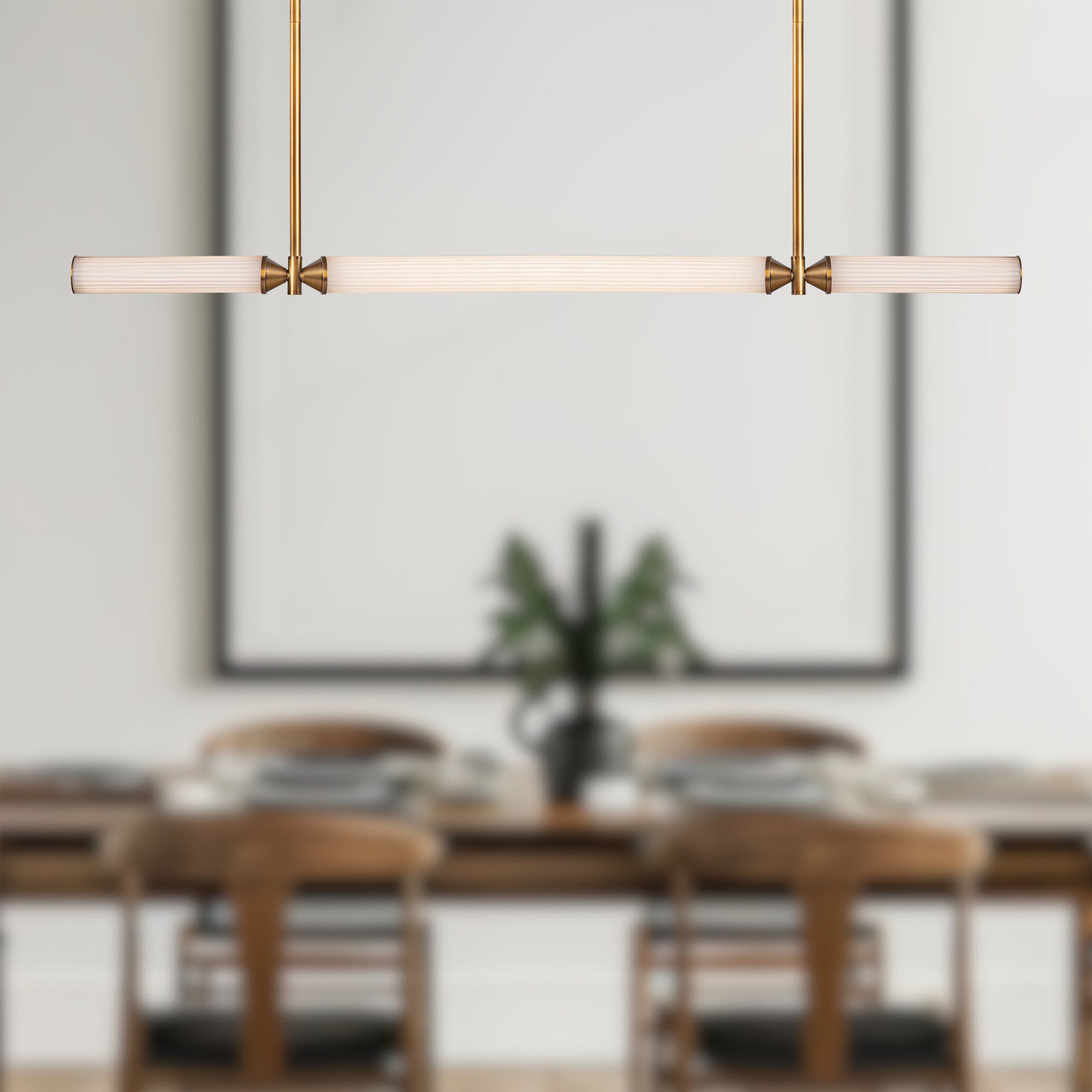 Edwin 48-in Vintage Brass/Frosted Ribbed Glass LED Linear Pendant