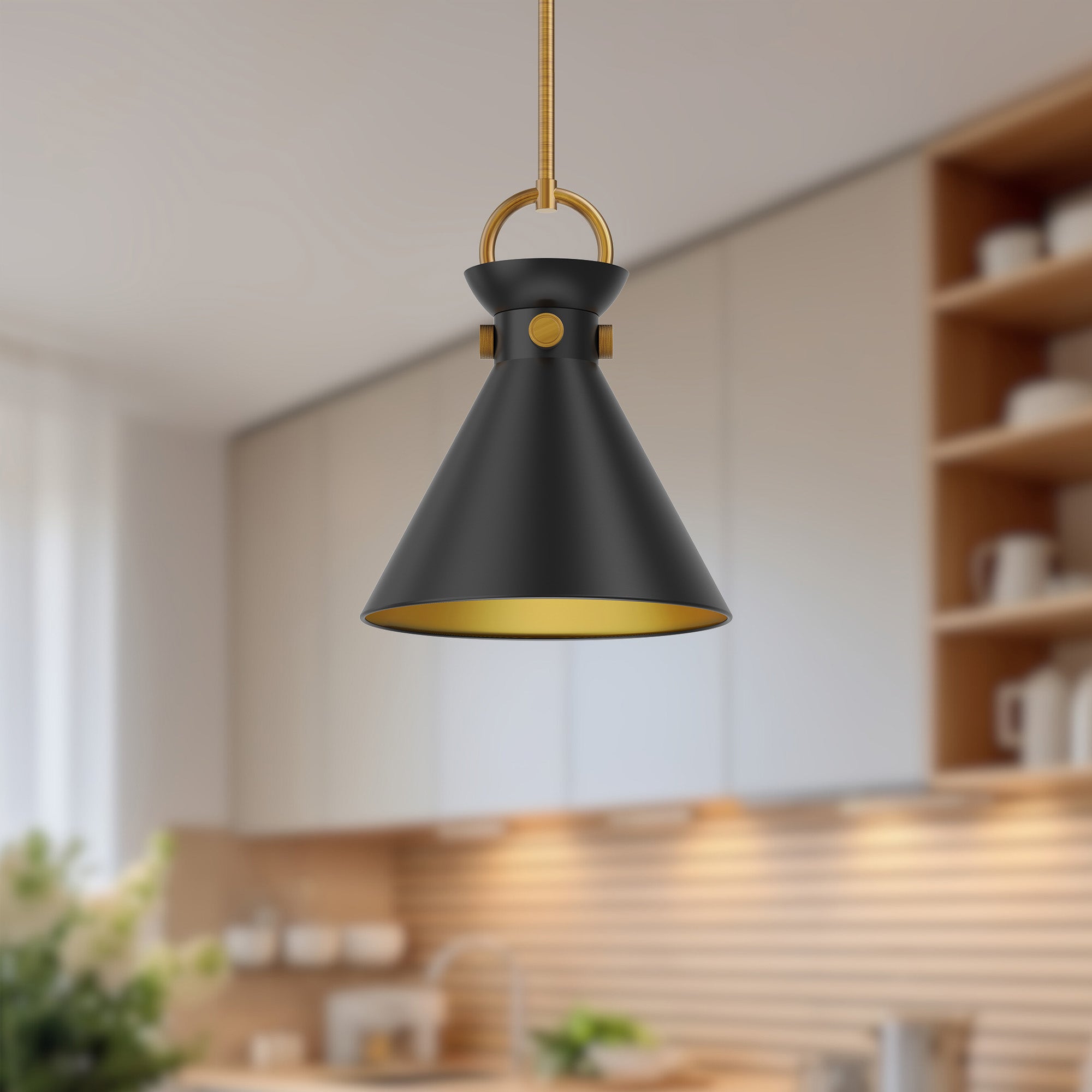 Emerson 11-in Aged Gold/Matte Black 1 Light Pendant
