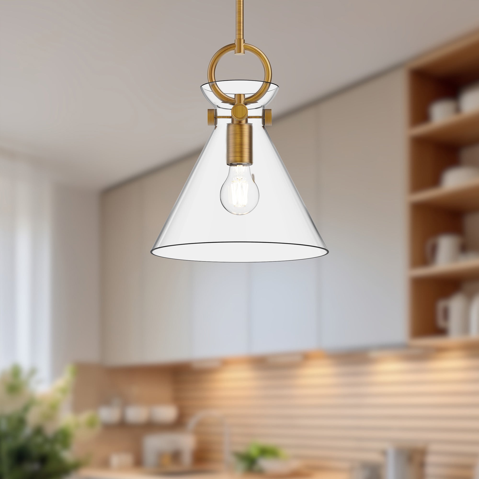 Emerson 11-in Aged Gold/Clear 1 Light Pendant