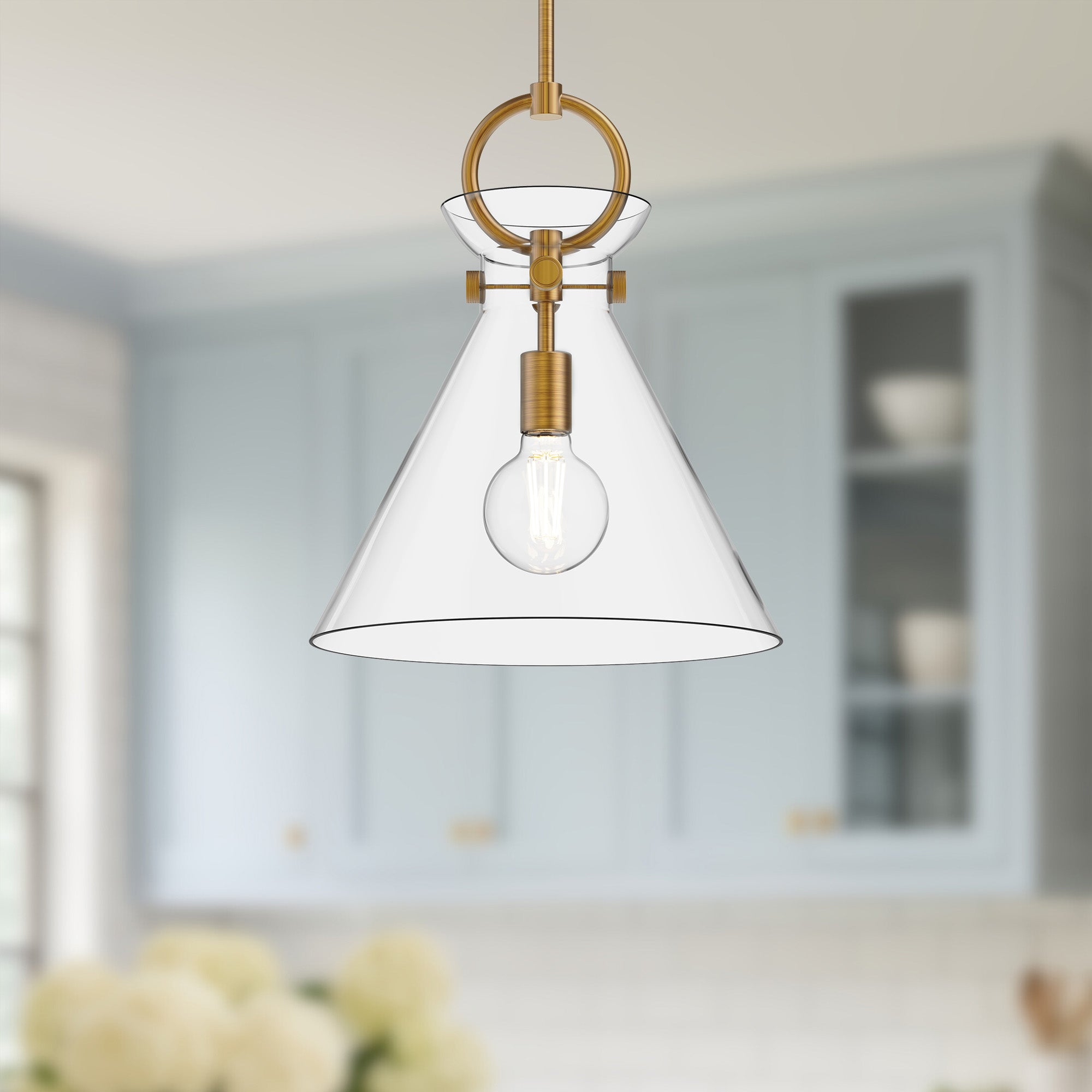 Emerson 14-in Aged Gold/Clear 1 Light Pendant
