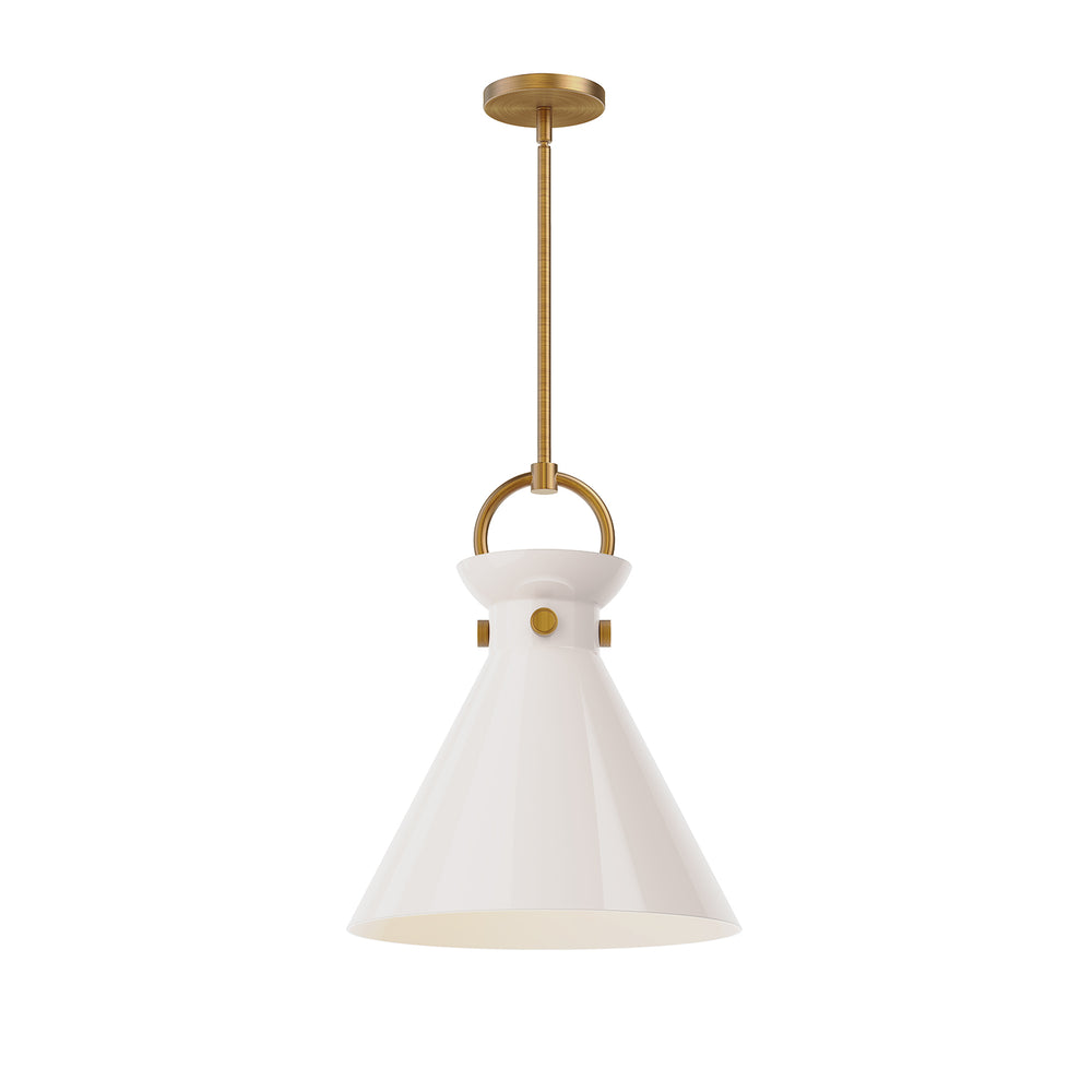 ALORA MOOD Lighting Emerson 14-in Aged Gold/Glossy Opal Glass 1 Light Pendant, UL Damp Rated, Aged Gold/Glossy Opal Glass