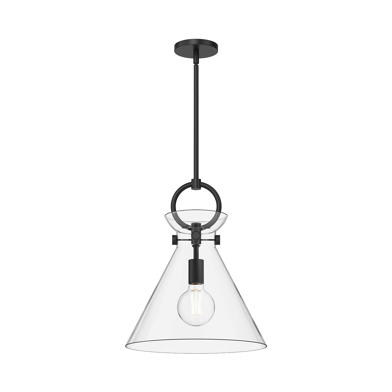 Emerson 14-in Matte Black/Clear Glass 1 Light Pendant