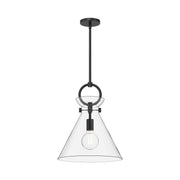 Emerson 14-in Matte Black/Clear Glass 1 Light Pendant