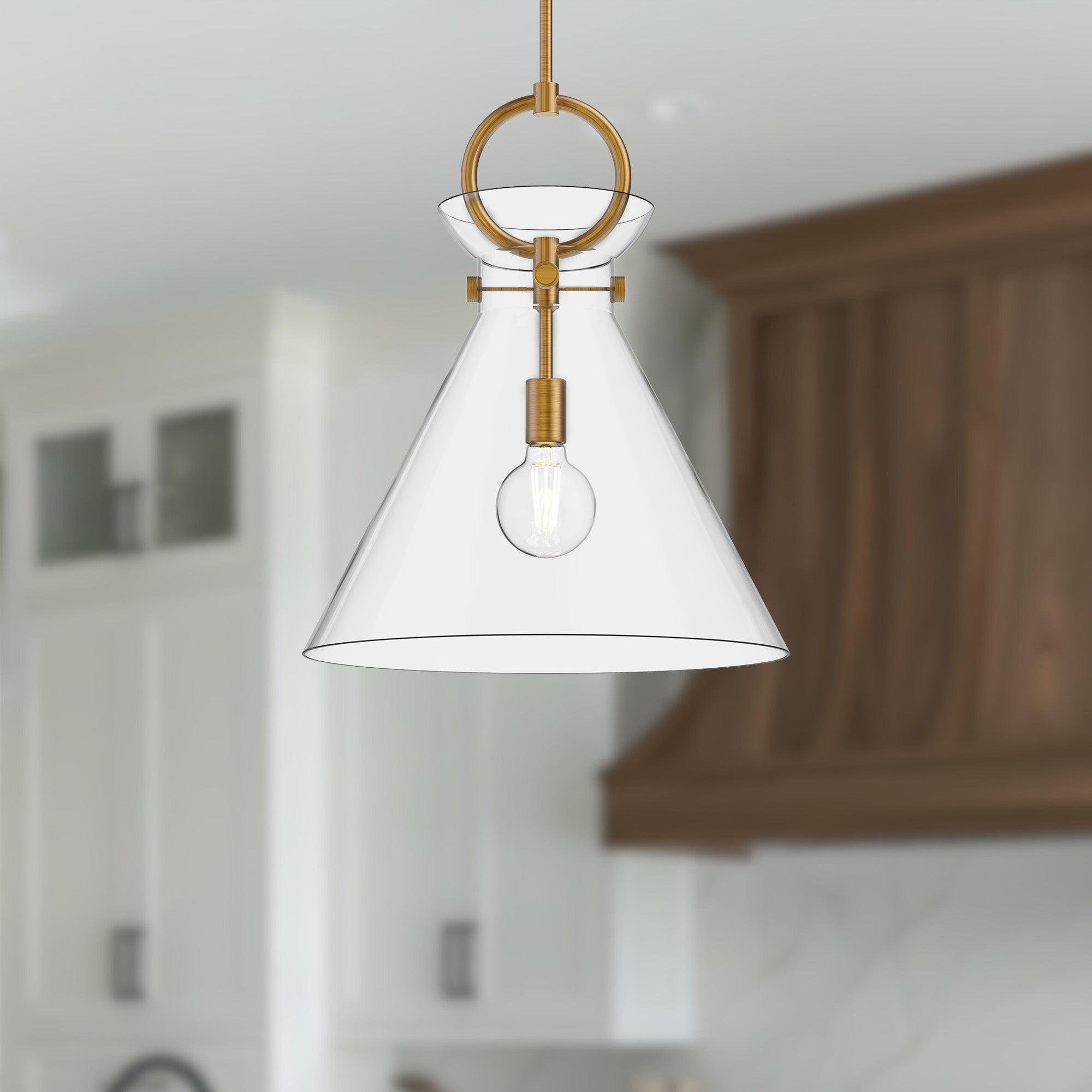 Emerson 18-in Aged Gold/Clear 1 Light Pendant