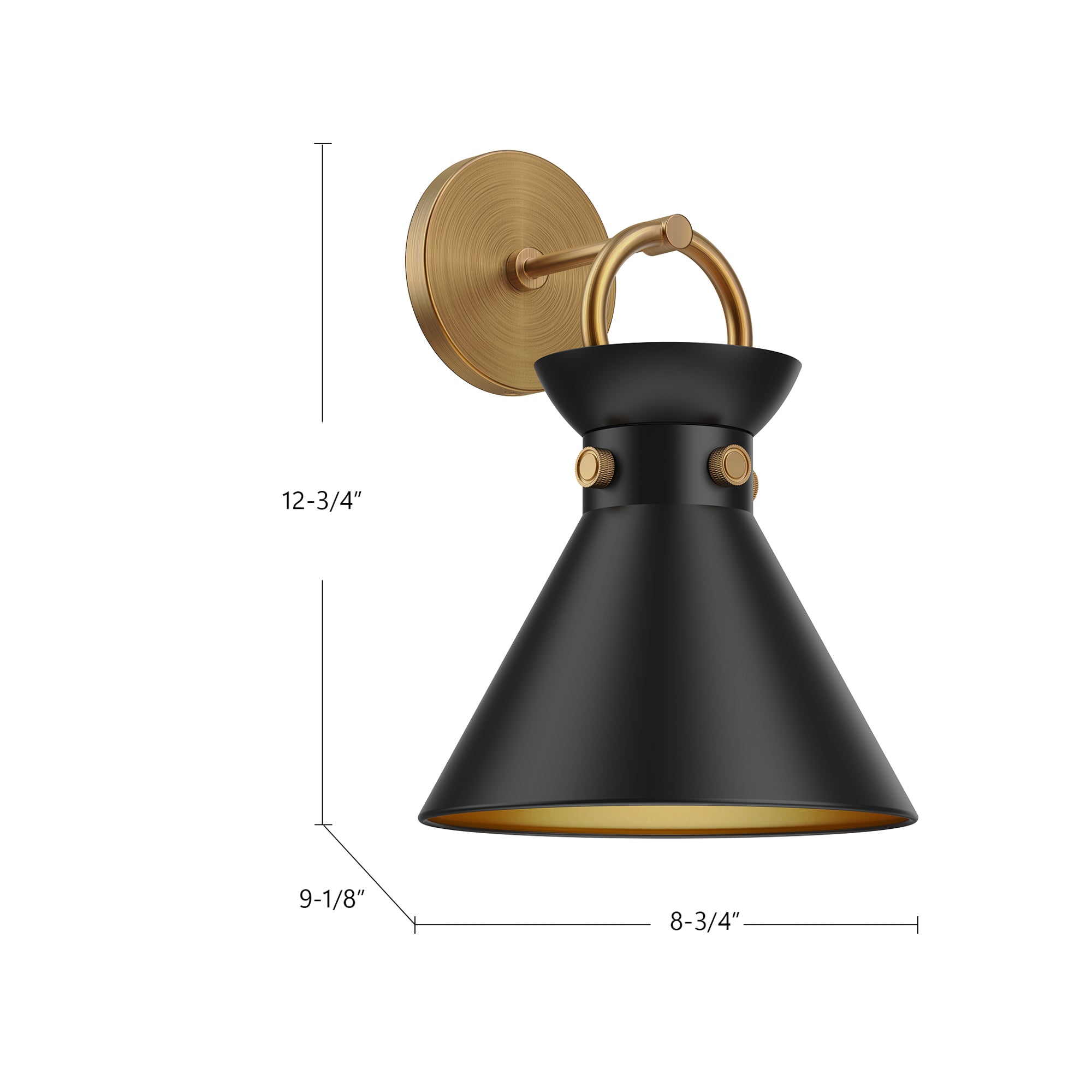 Emerson 9-in Aged Gold/Matte Black 1 Light Wall/Vanity