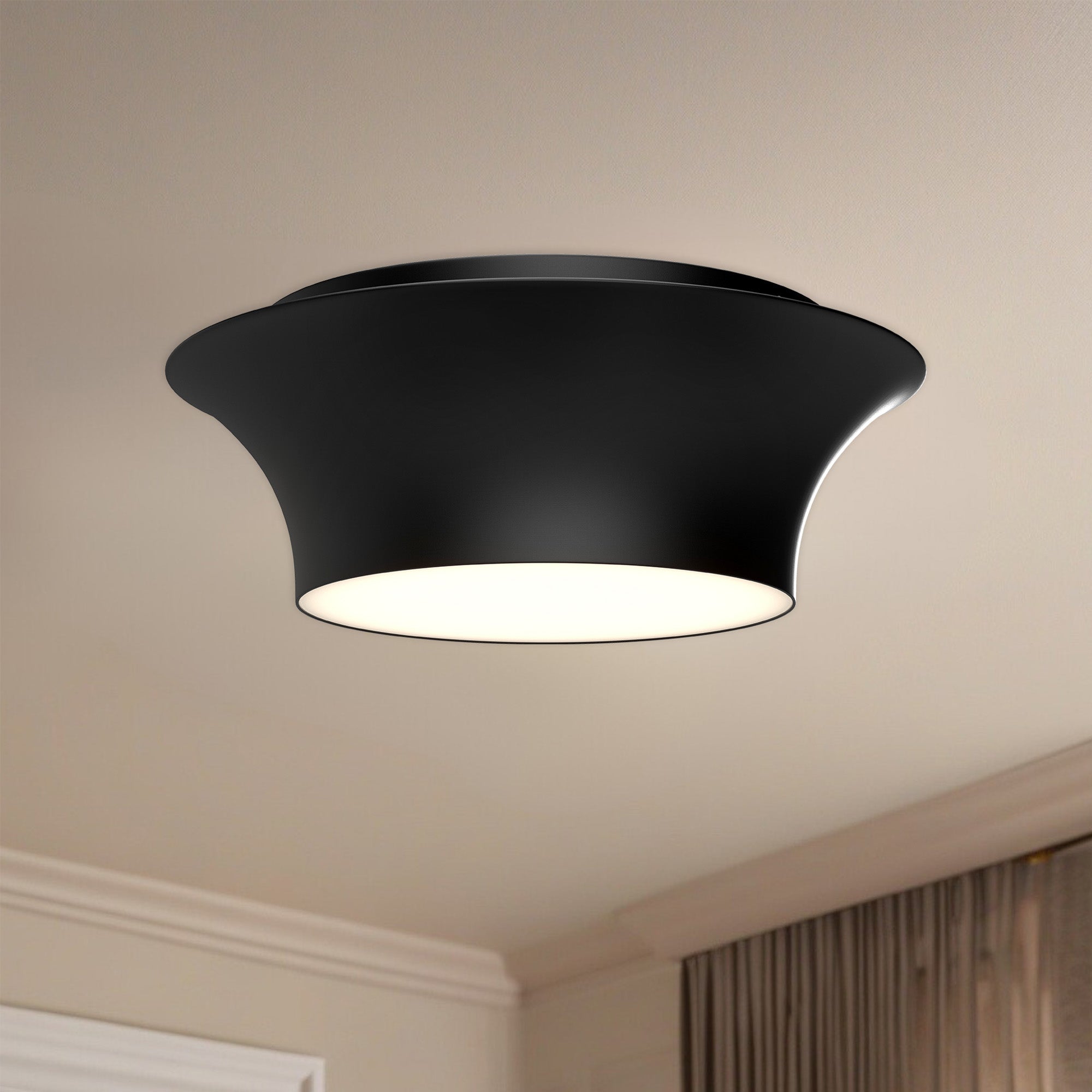 Emiko 12-in Matte Black 2 Lights Flush Mount