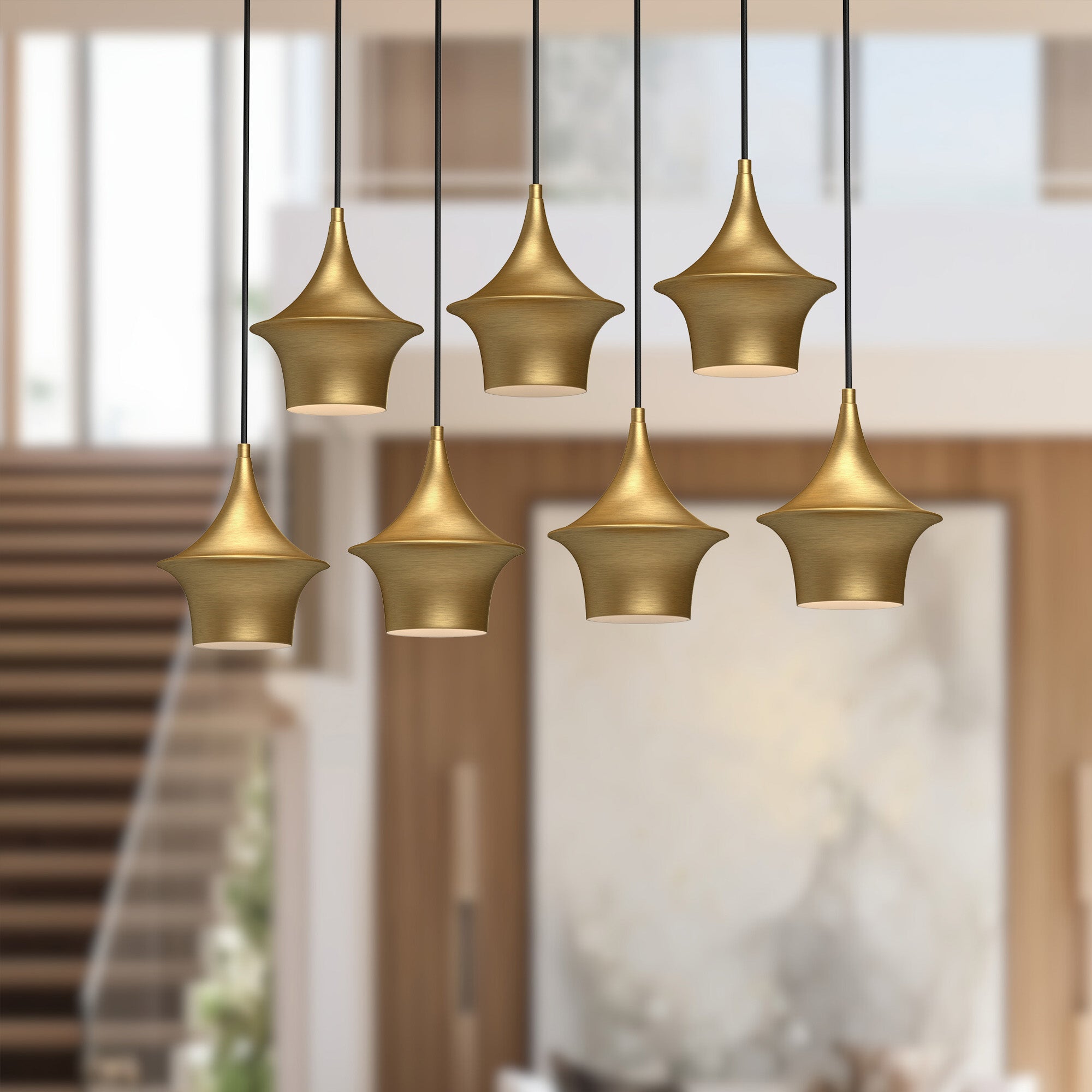 Emiko 36-in Brushed Gold 7 Lights Linear Pendant
