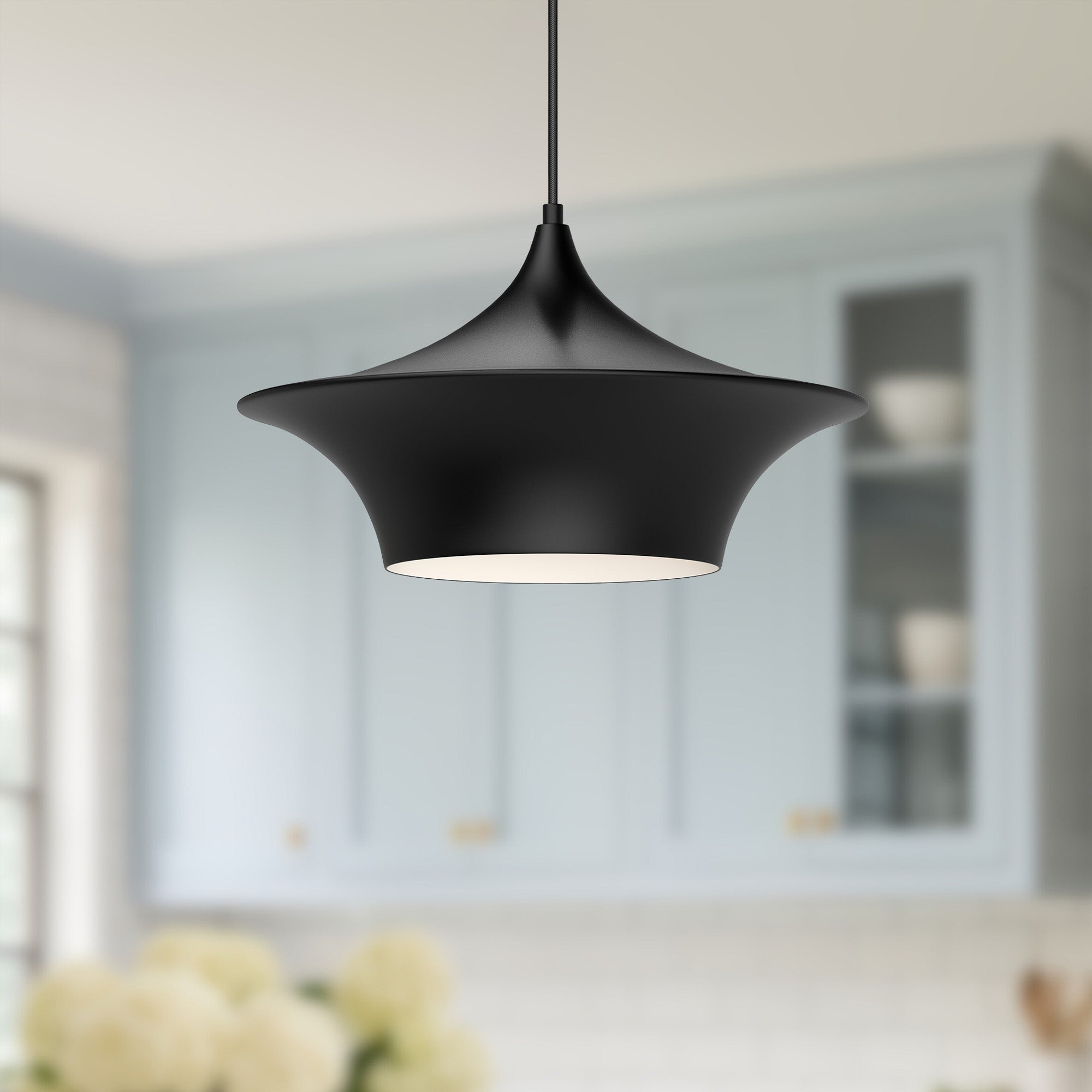 Emiko 16-in Matte Black 1 Light Pendant