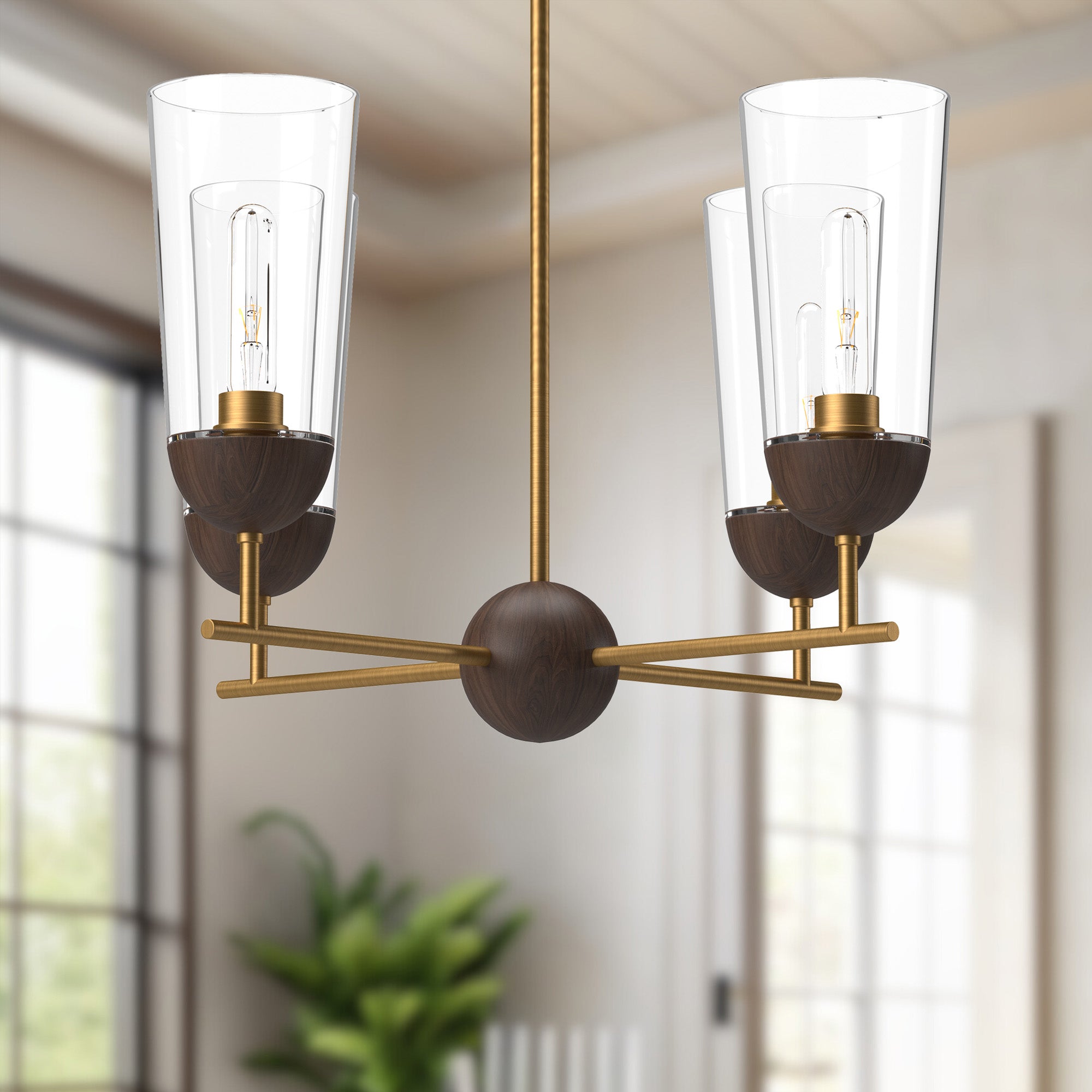 Emil 25-in Aged Gold/Walnut 4 Lights Chandeliers