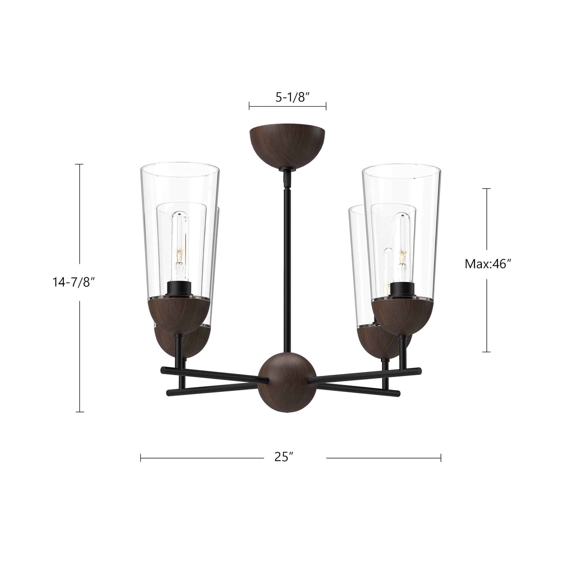 Emil 25-in Matte Black/Walnut 4 Lights Chandeliers
