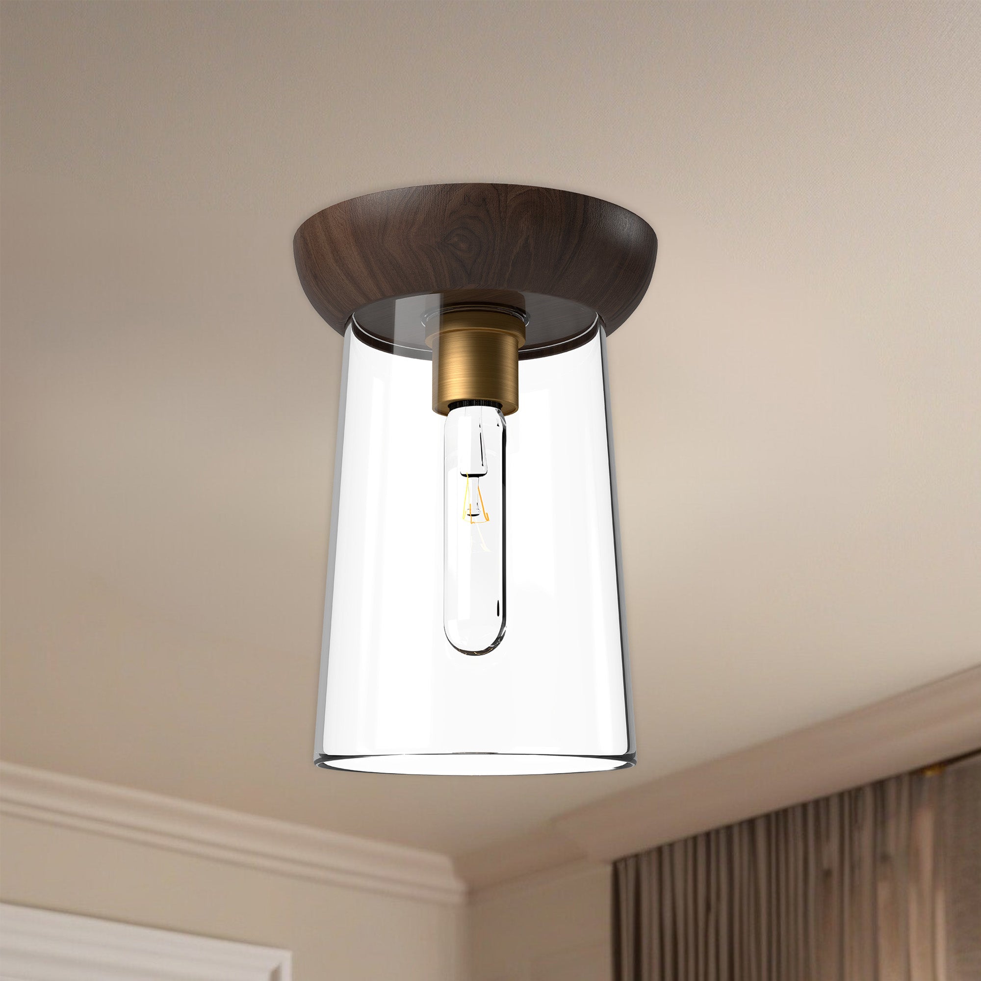 Emil 7-in Aged Gold/Walnut 1 Light Flush Mount