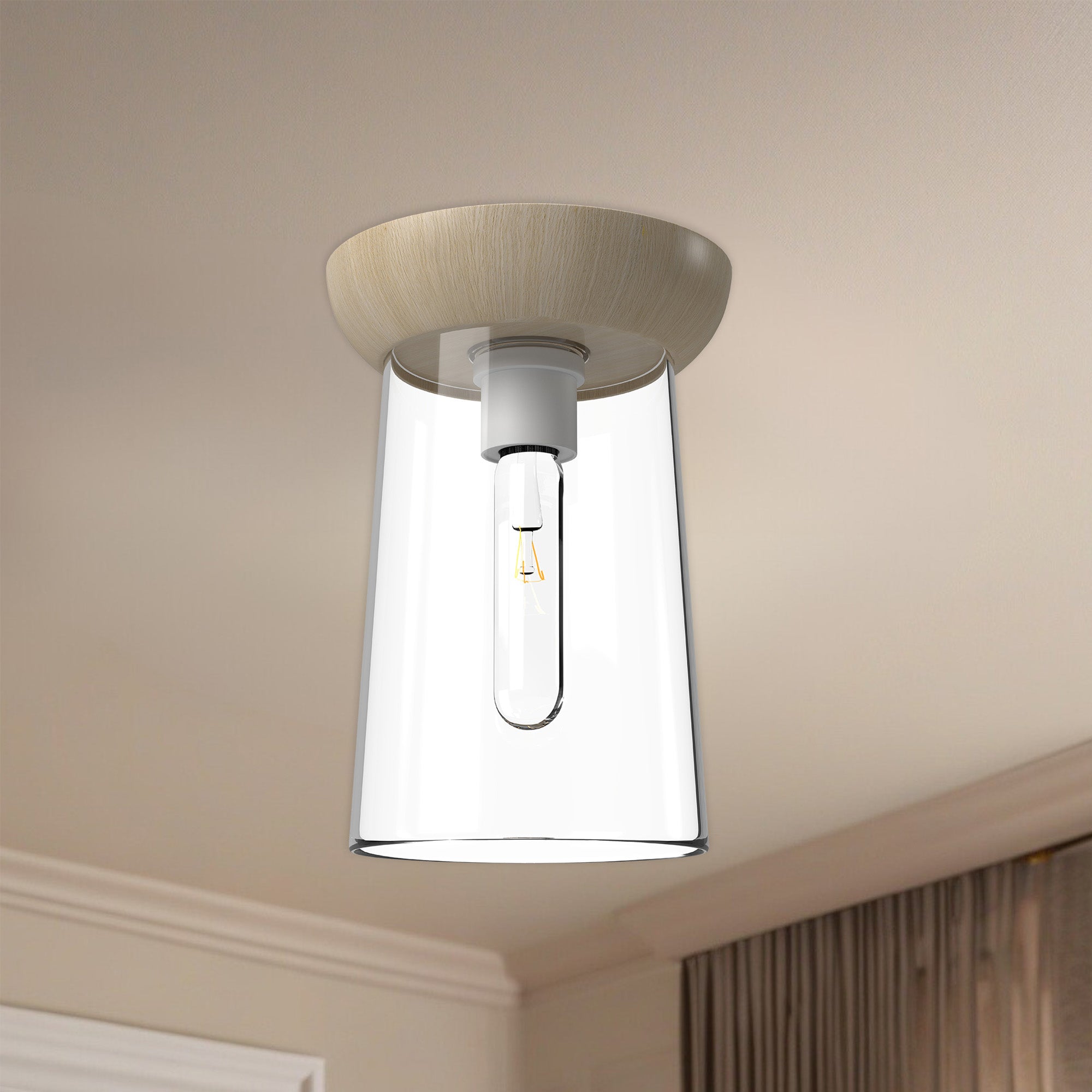 Emil 7-in White/White Oak 1 Light Flush Mount