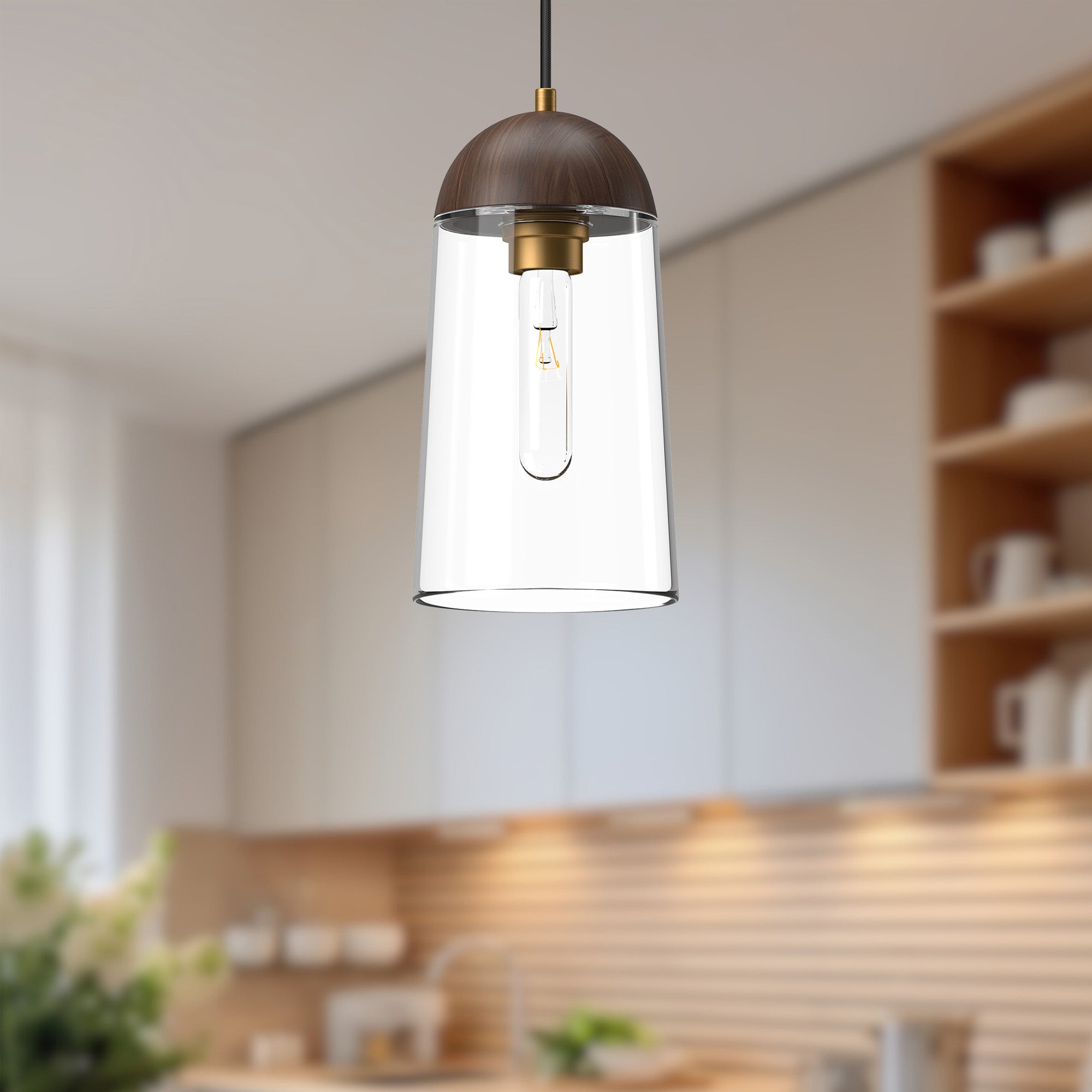 Emil 6-in Aged Gold/Walnut 1 Light Pendant