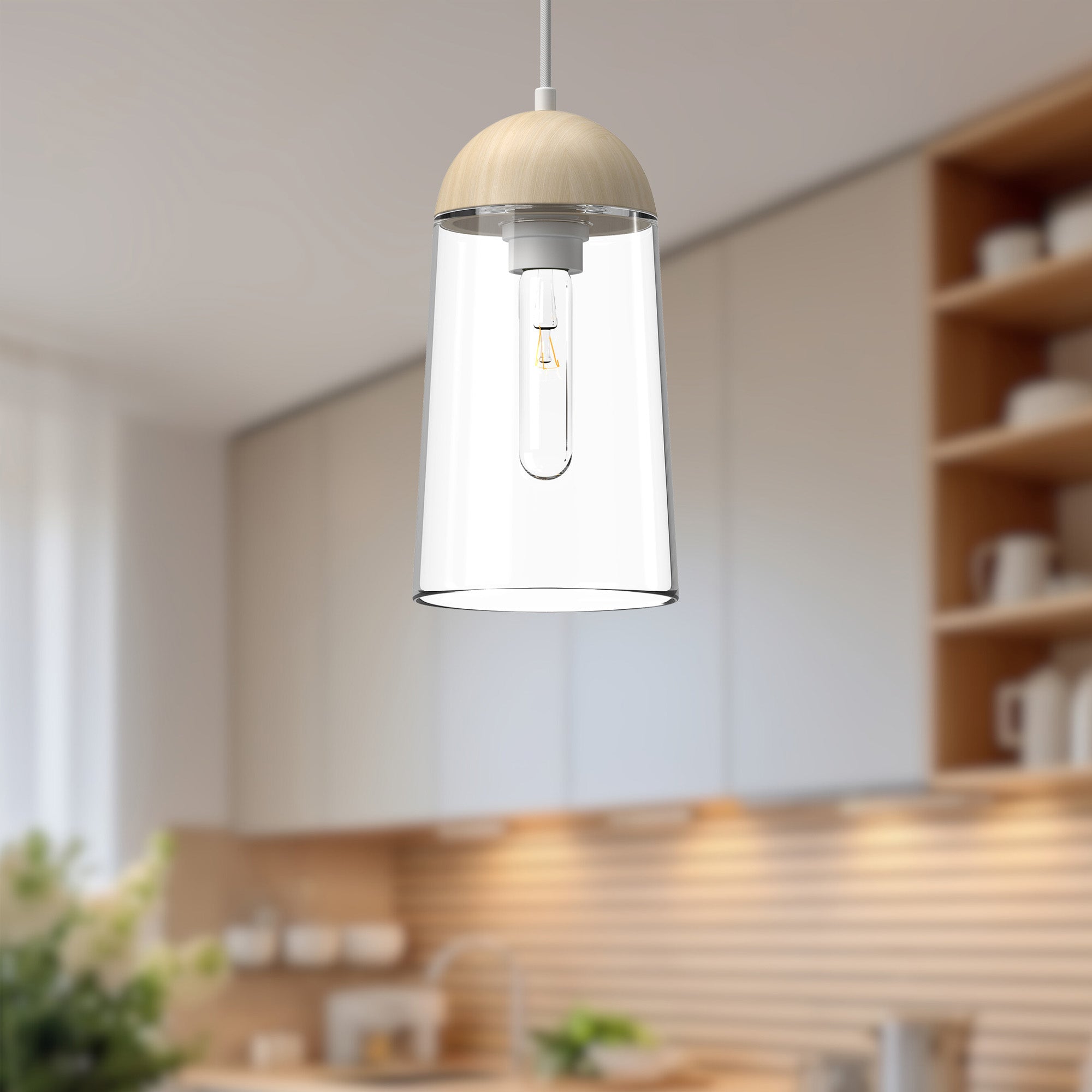 Emil 6-in White/White Oak 1 Light Pendant