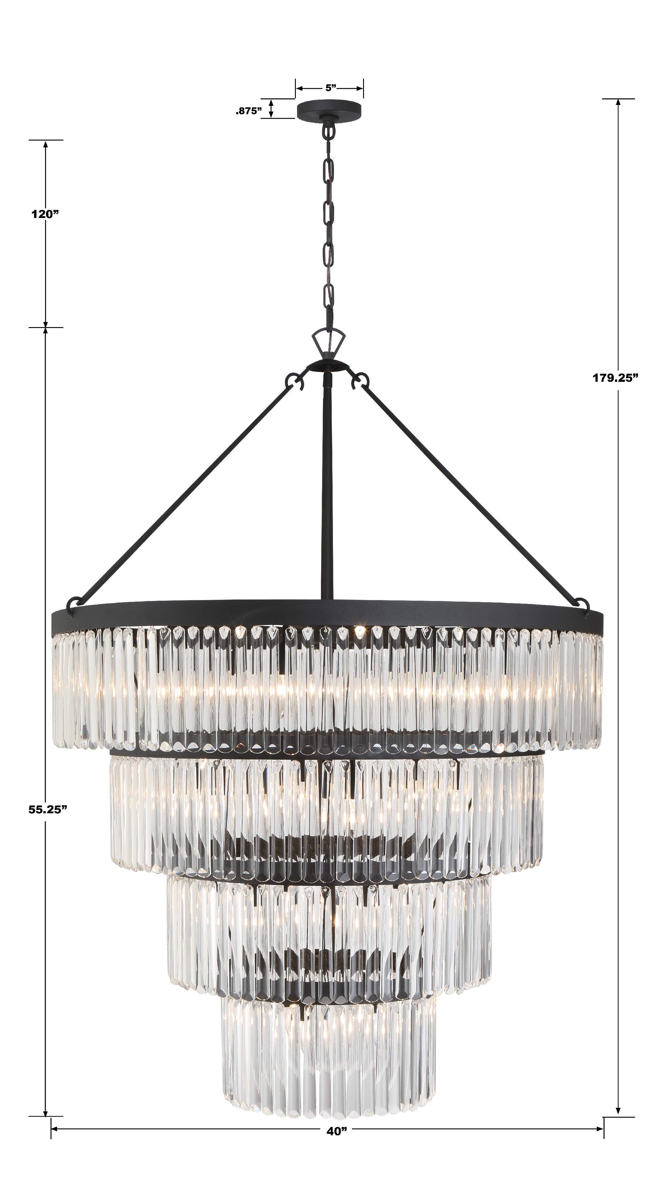 Crystorama Emory EMO-5409-BF – 40 Inch – 22 Light – Chandelier – Black Forged – Damp Rated