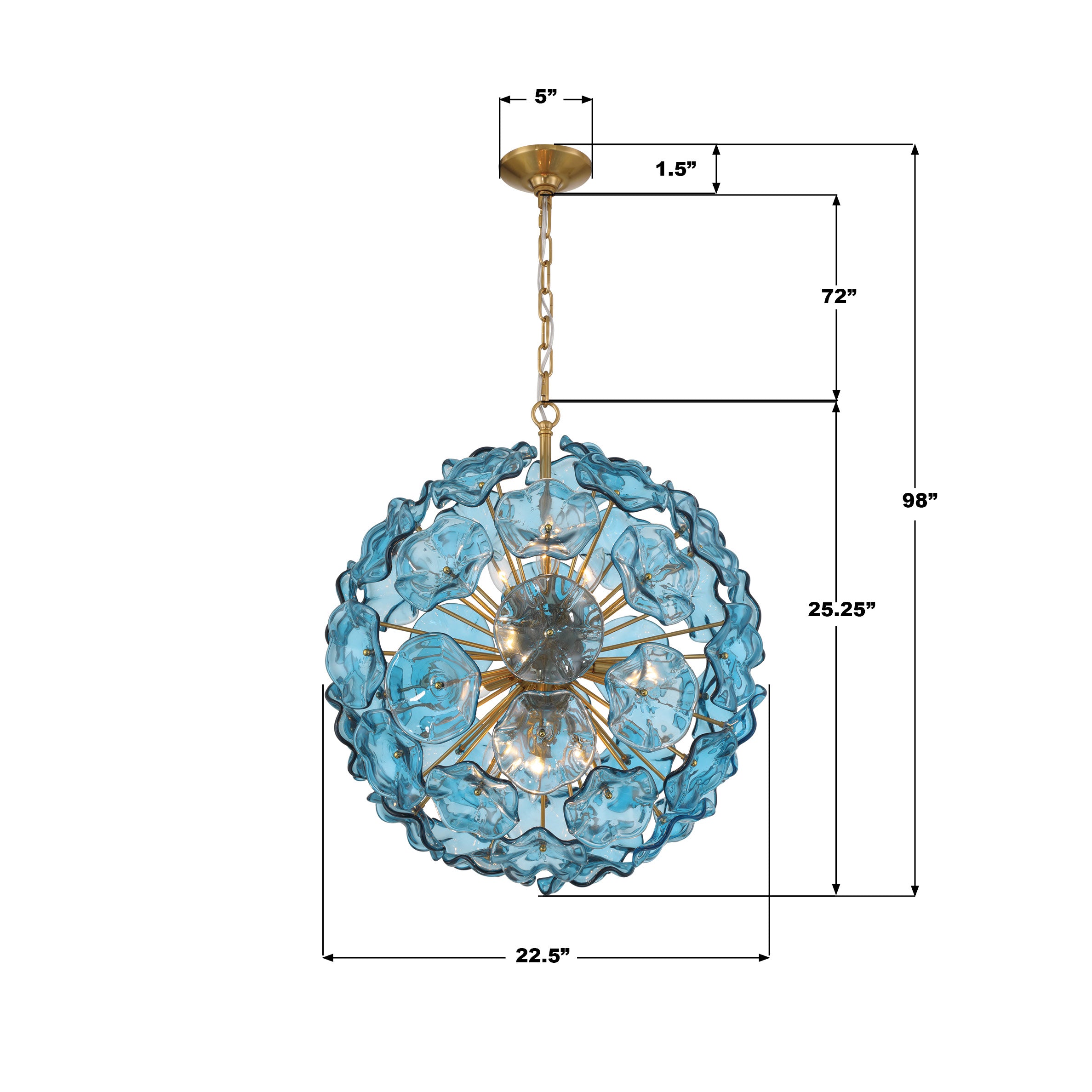 Crystorama Esme ESM-4006-AG-BL – 22.5 Inch – 9 Light – Pendant Light – Aged Brass – Dry Rated