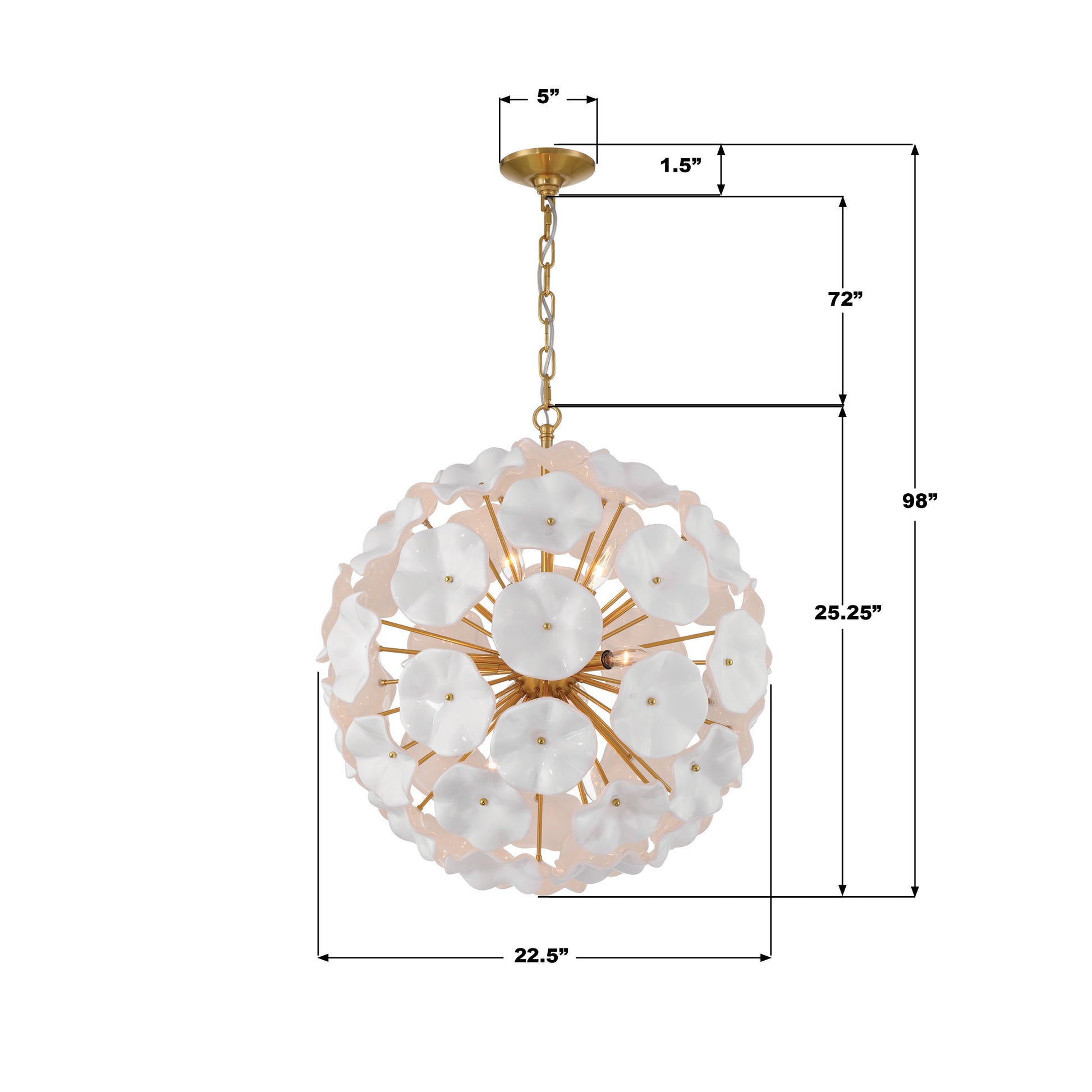 Crystorama Esme ESM-4006-AG-WH – 22.5 Inch – 9 Light – Pendant Light – Aged Brass – Dry Rated