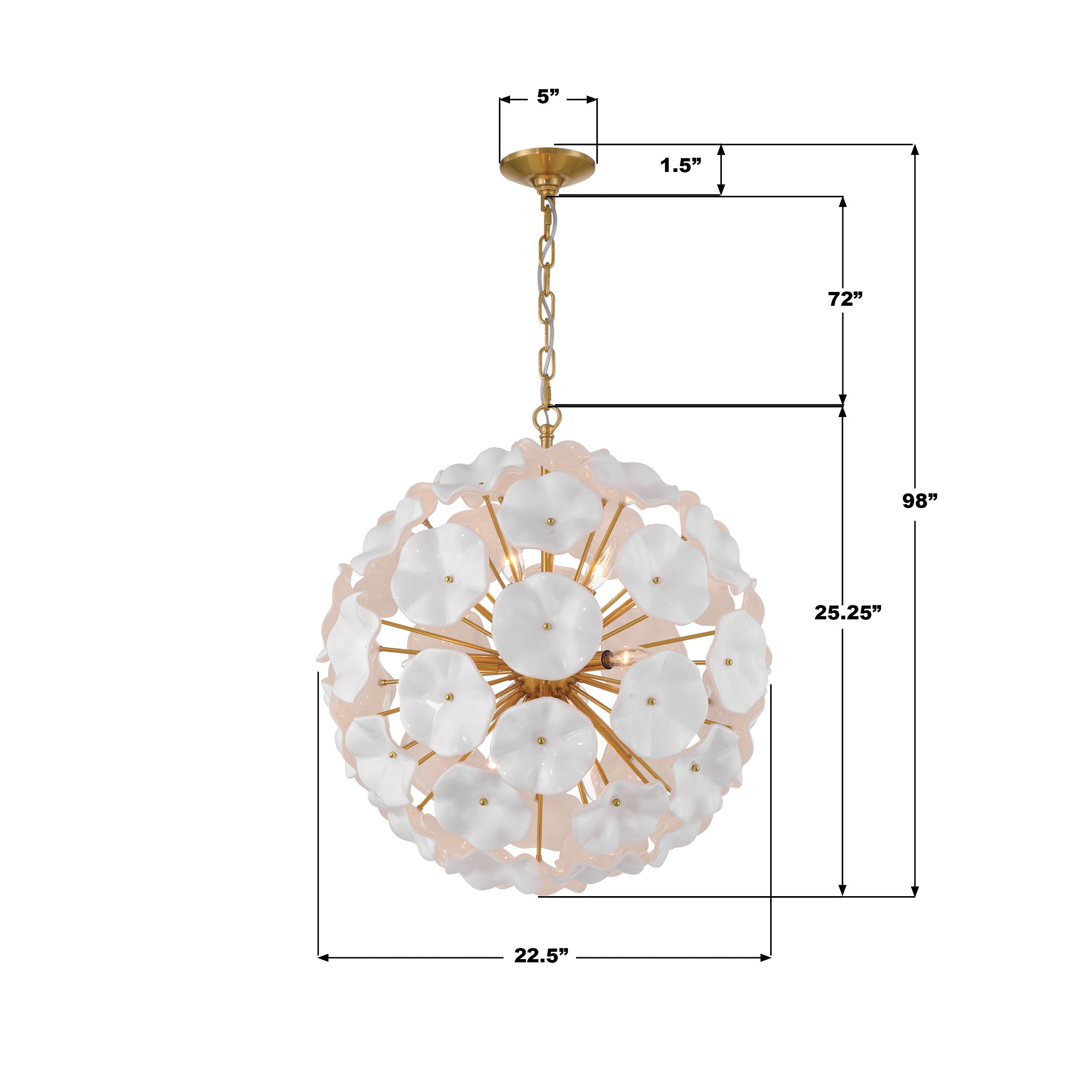 Crystorama Esme ESM-4006-AG-WH – 22.5 Inch – 9 Light – Pendant Light – Aged Brass – Dry Rated