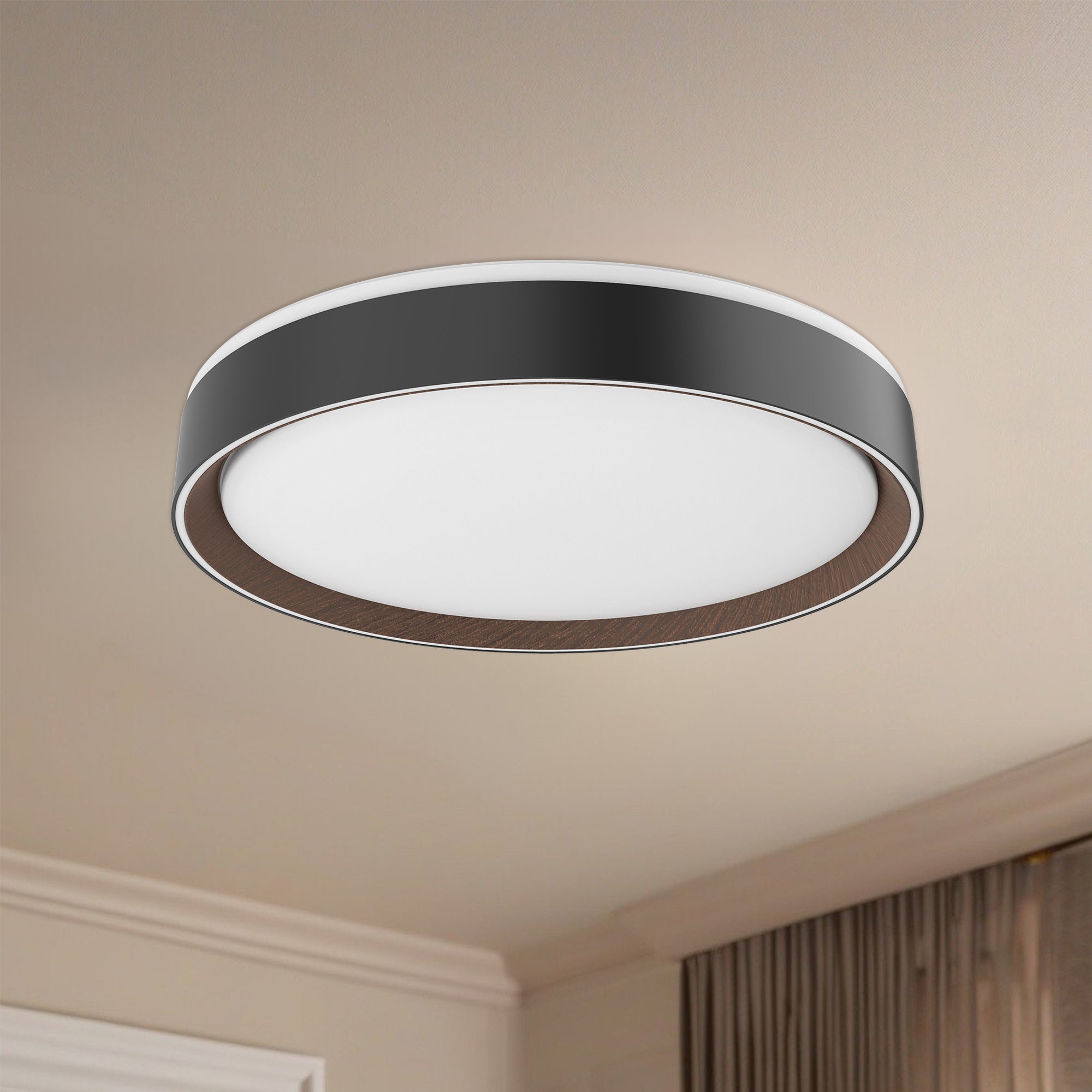Essex 16-in Black/Walnut LED Flush Mount