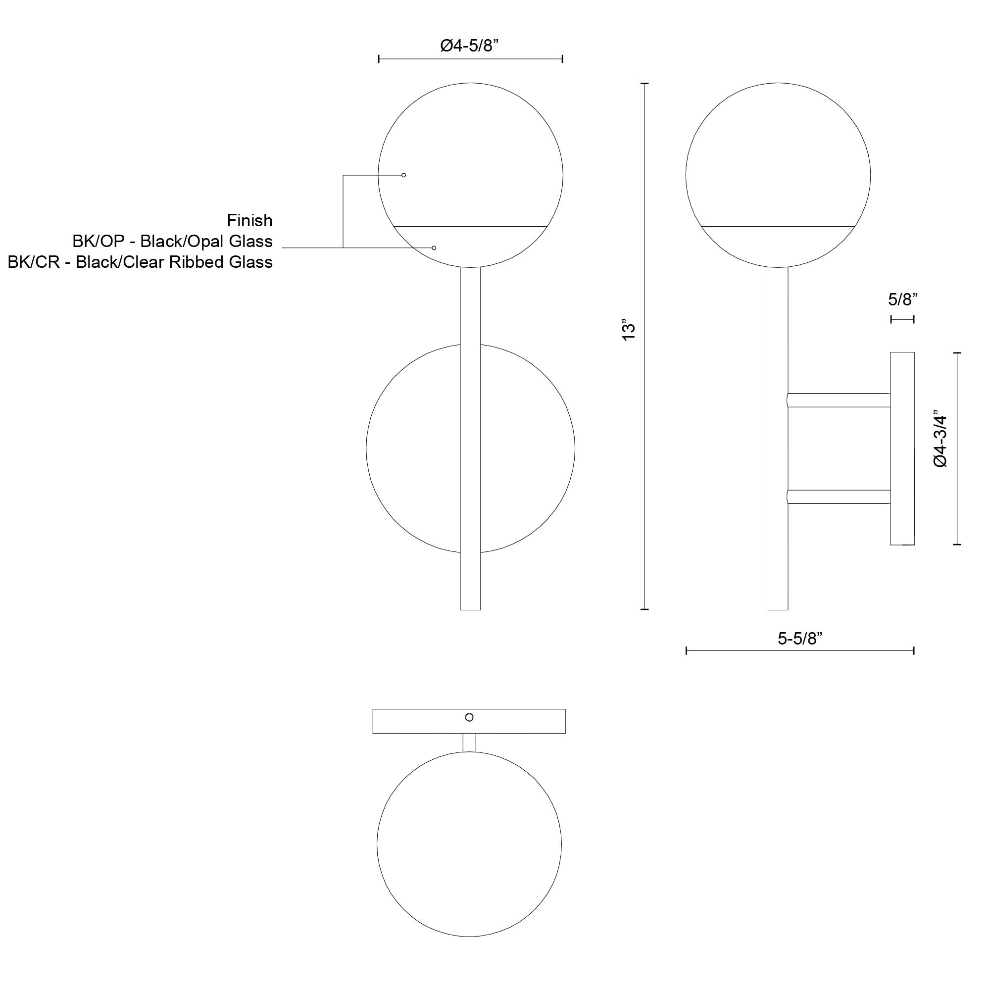 Claremont 13-in Black/Clear Ribbed Glass LED Exterior Wall