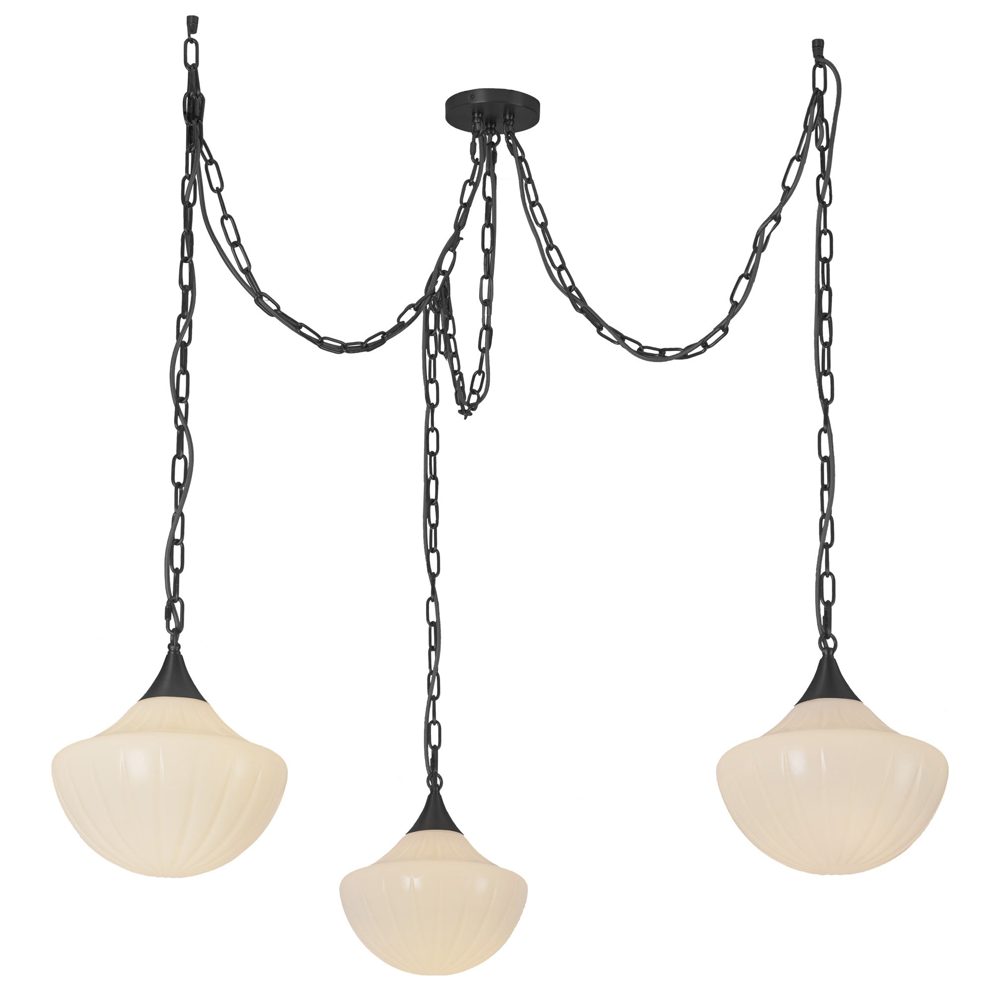 Farrah 3-Light Matte Black/Glossy Ribbed Opal Glass Socket Multi Pendant