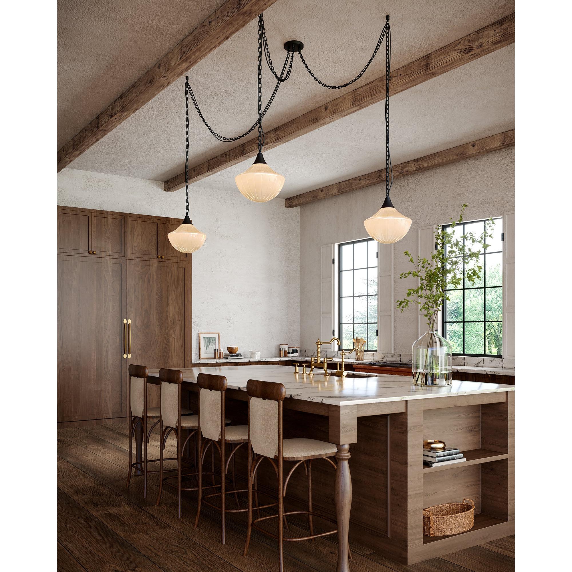 Farrah 3-Light Matte Black/Glossy Ribbed Opal Glass Socket Multi Pendant