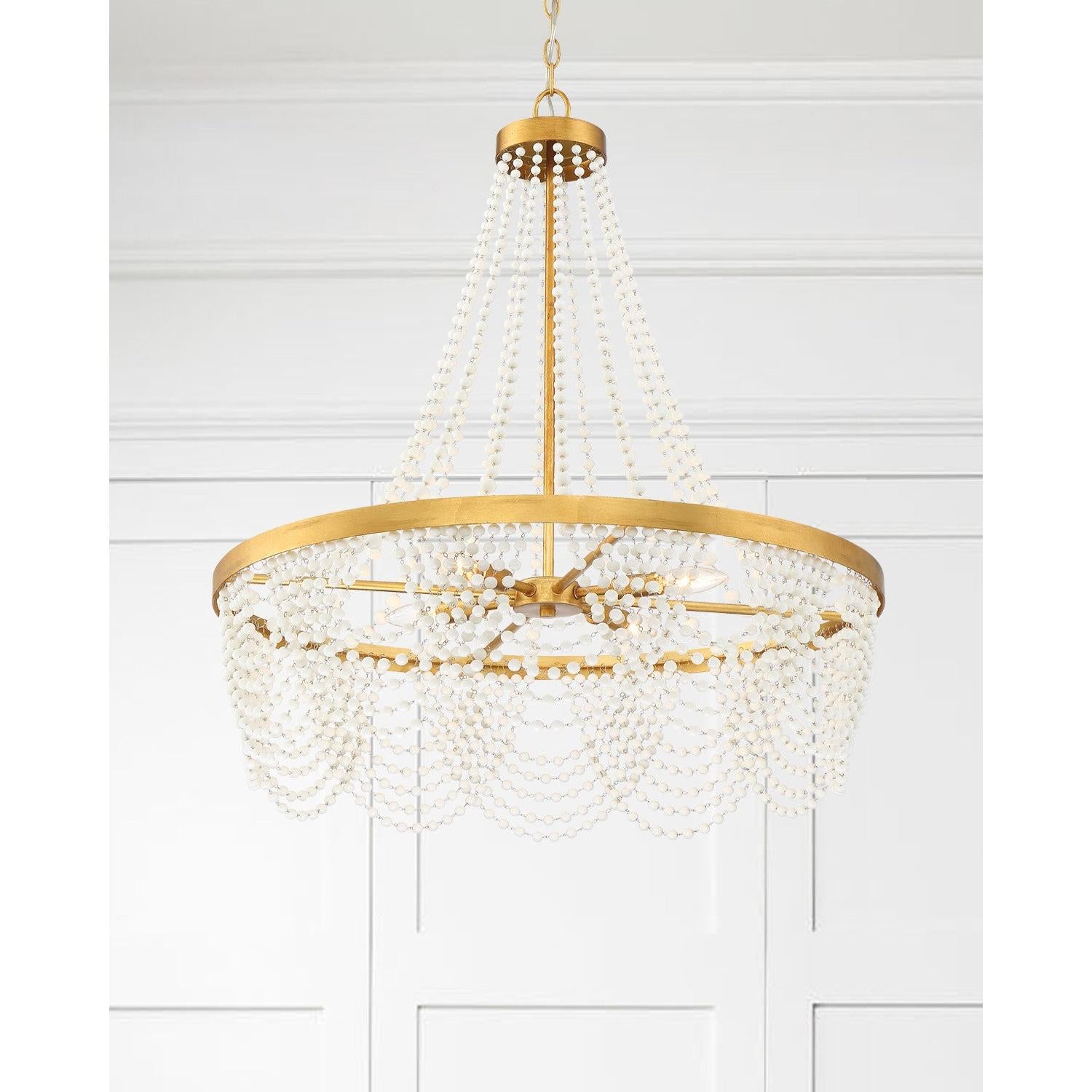 Crystorama Fiona FIO-A9104-GA-WH – 27 Inch – 4 Light – Chandelier – Antique Gold – Dry Rated